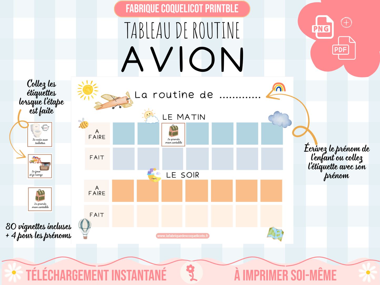 Fichier ROUTINE enfant / fichier numérique routine semaine / avion
