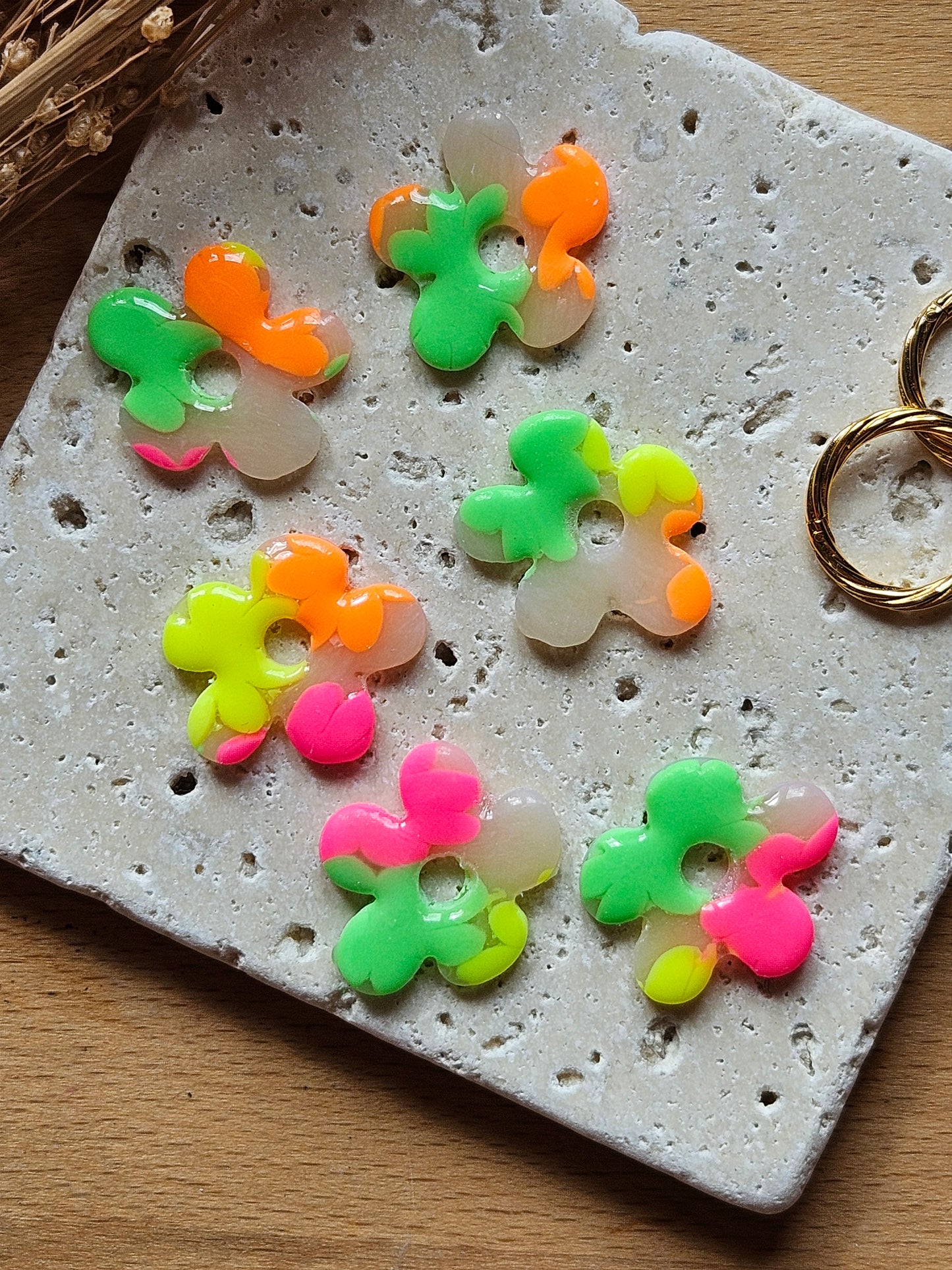 Boucles oreilles interchangeables GEORGETTE - COLLECTION SUMMER - FLEURS FLUO