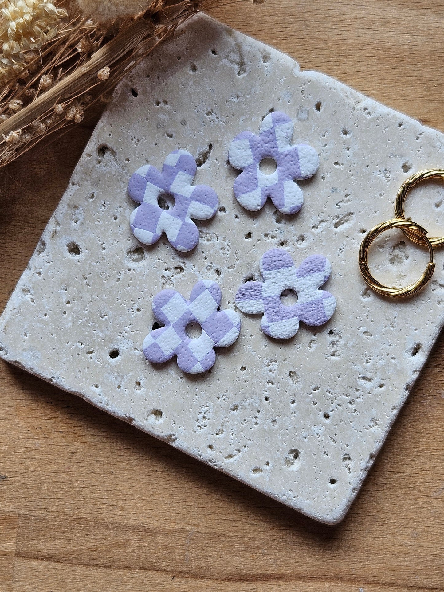 Boucles oreilles interchangeables GEORGETTE - COLLECTION SUMMER - DAMIER MAUVE
