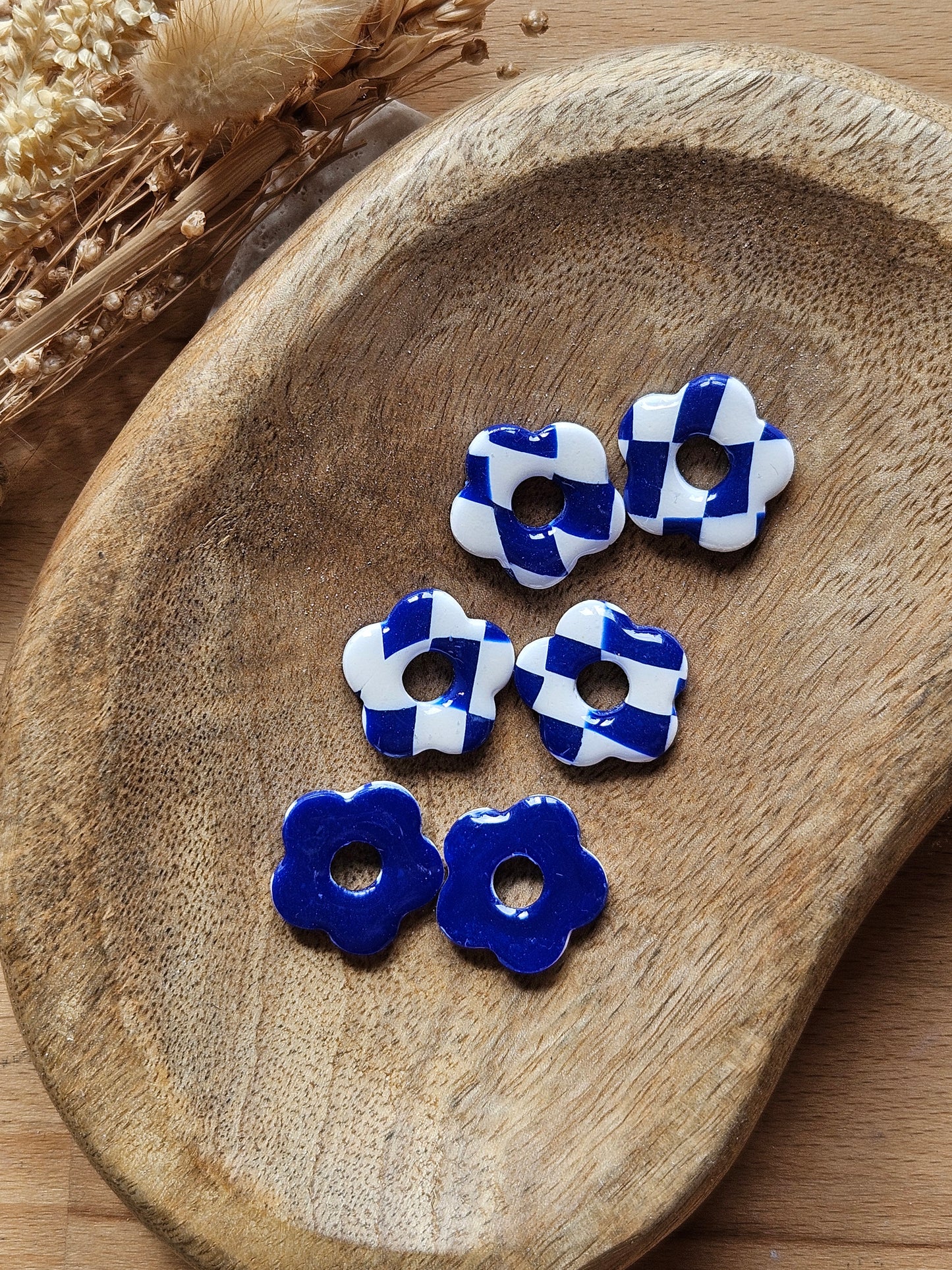 Boucles oreilles interchangeables ZELIE - COLLECTION SUMMER - DAMIER MARIN REVERSIBLE