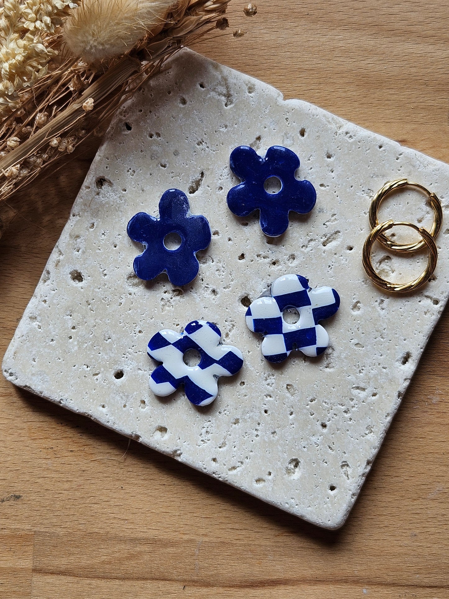 Boucles oreilles interchangeables GEORGETTE - COLLECTION SUMMER - DAMIER MARIN REVERSIBLE