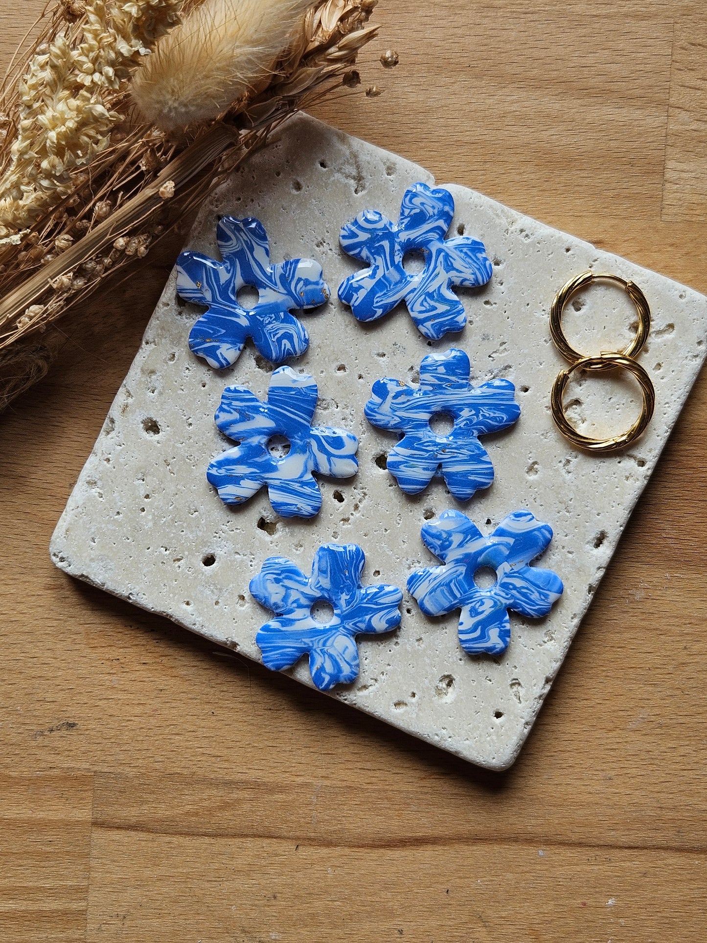 Boucles oreilles interchangeables ZOE - COLLECTION SUMMER - MARBRE BLEU SEA