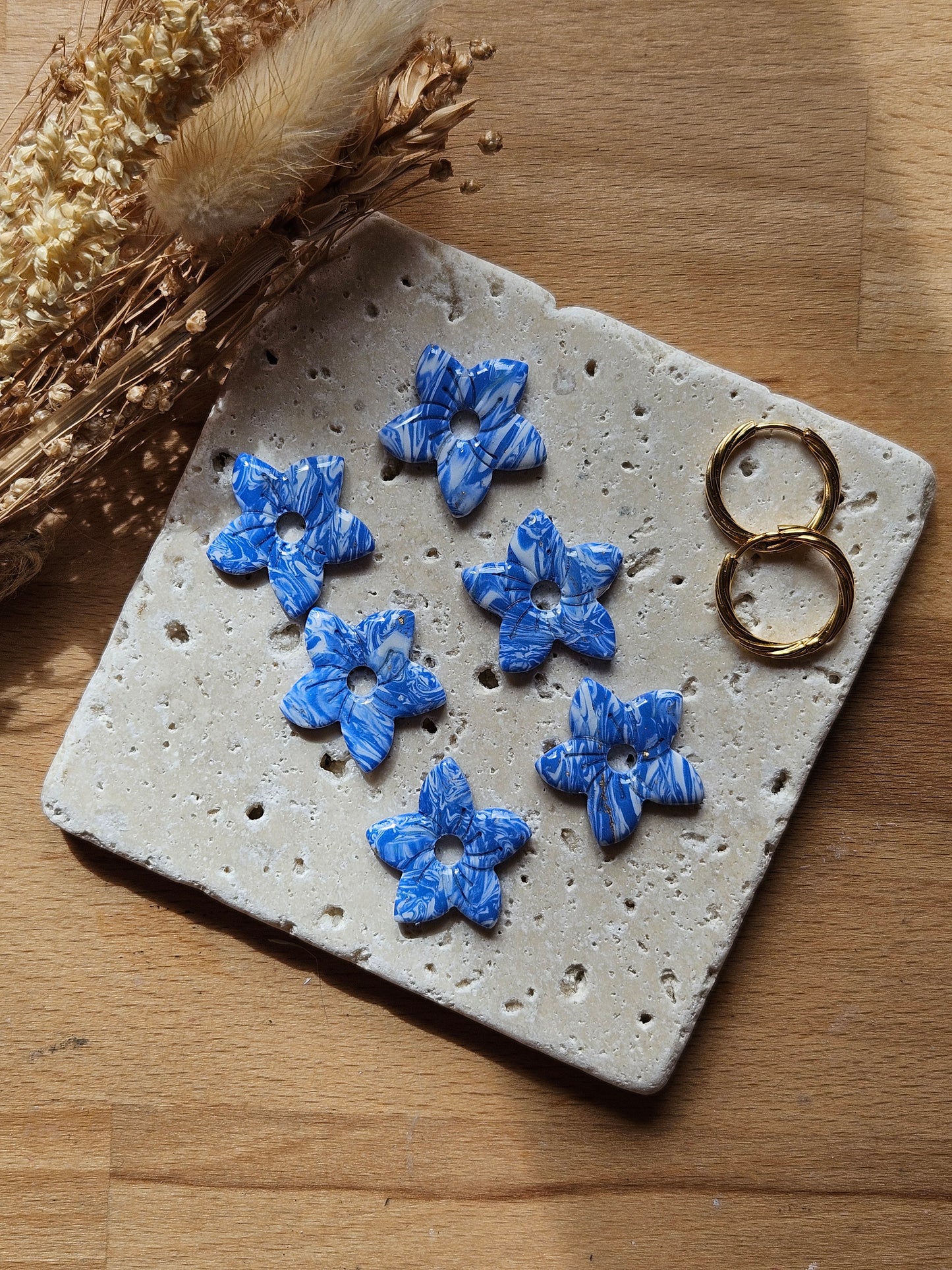 Boucles oreilles ANNIE interchangeables - COLLECTION SUMMER - MARBRE BLEU SEA