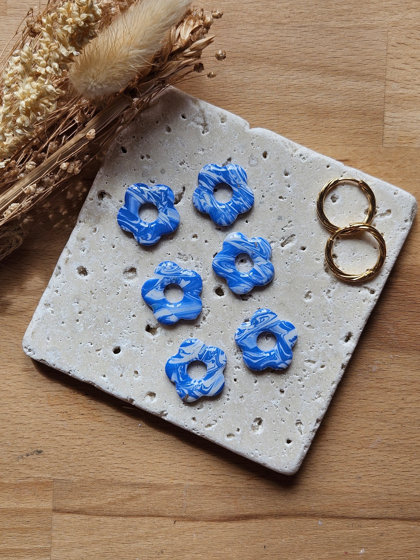 Boucles oreilles interchangeables ZELIE - COLLECTION SUMMER - MARBRE BLEU SEA