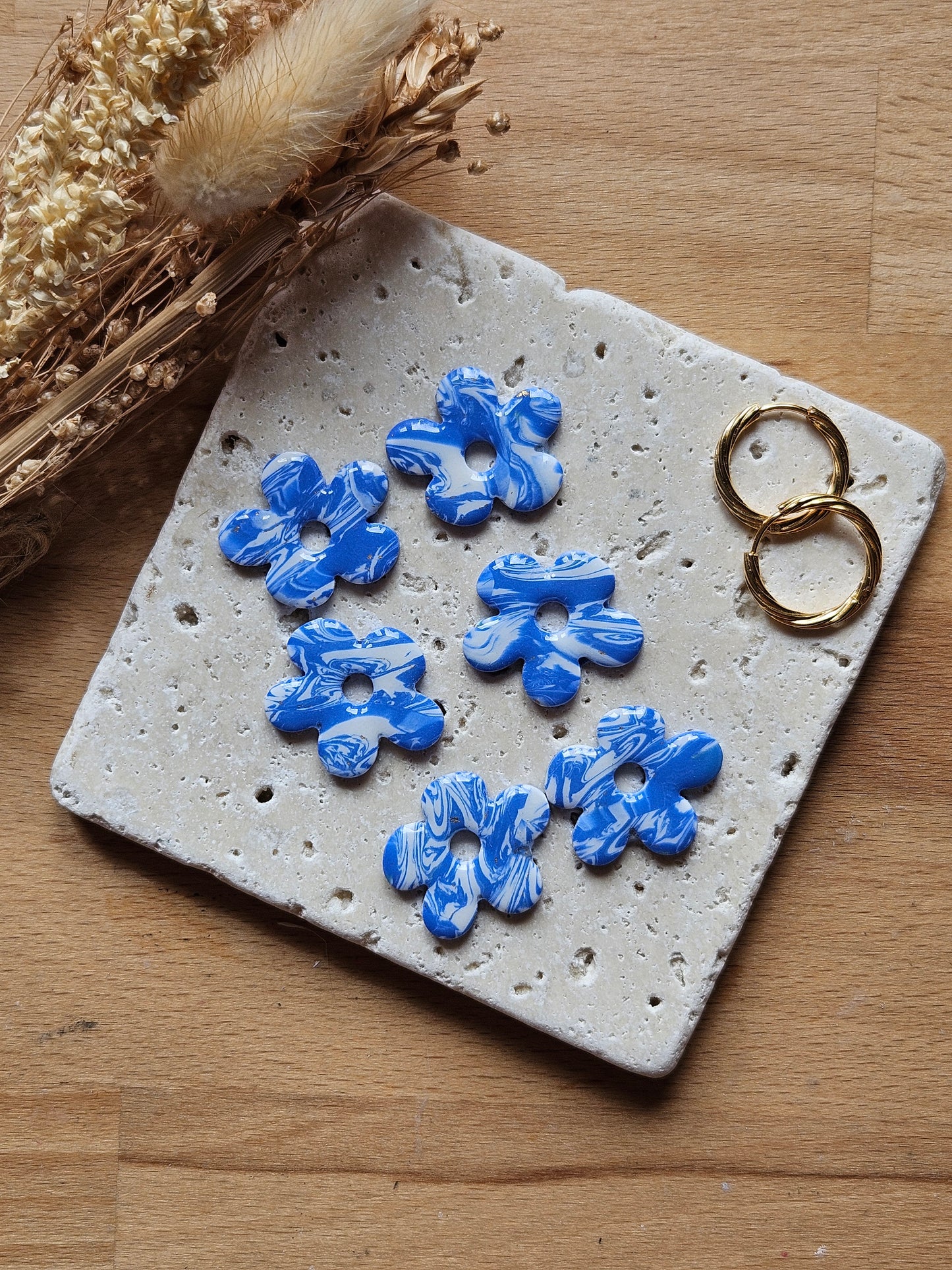 Boucles oreilles interchangeables GEORGETTE - COLLECTION SUMMER - MARBRE BLEU SEA