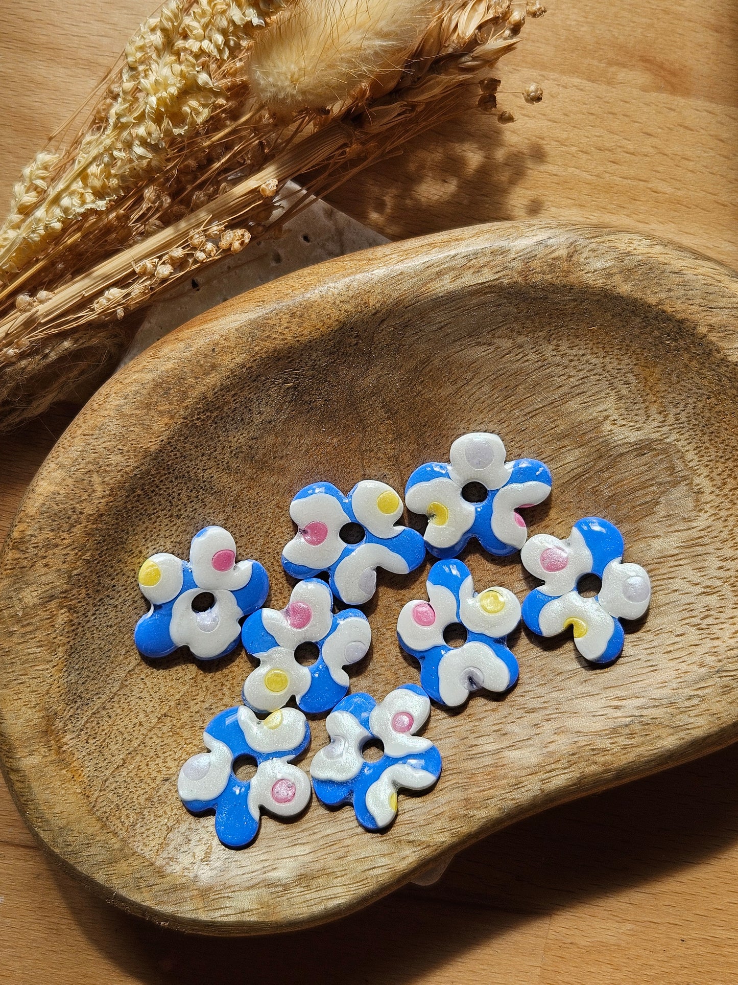 Boucles oreilles interchangeables GEORGETTE - COLLECTION SUMMER - BLEU MOTIF REVERSIBLE