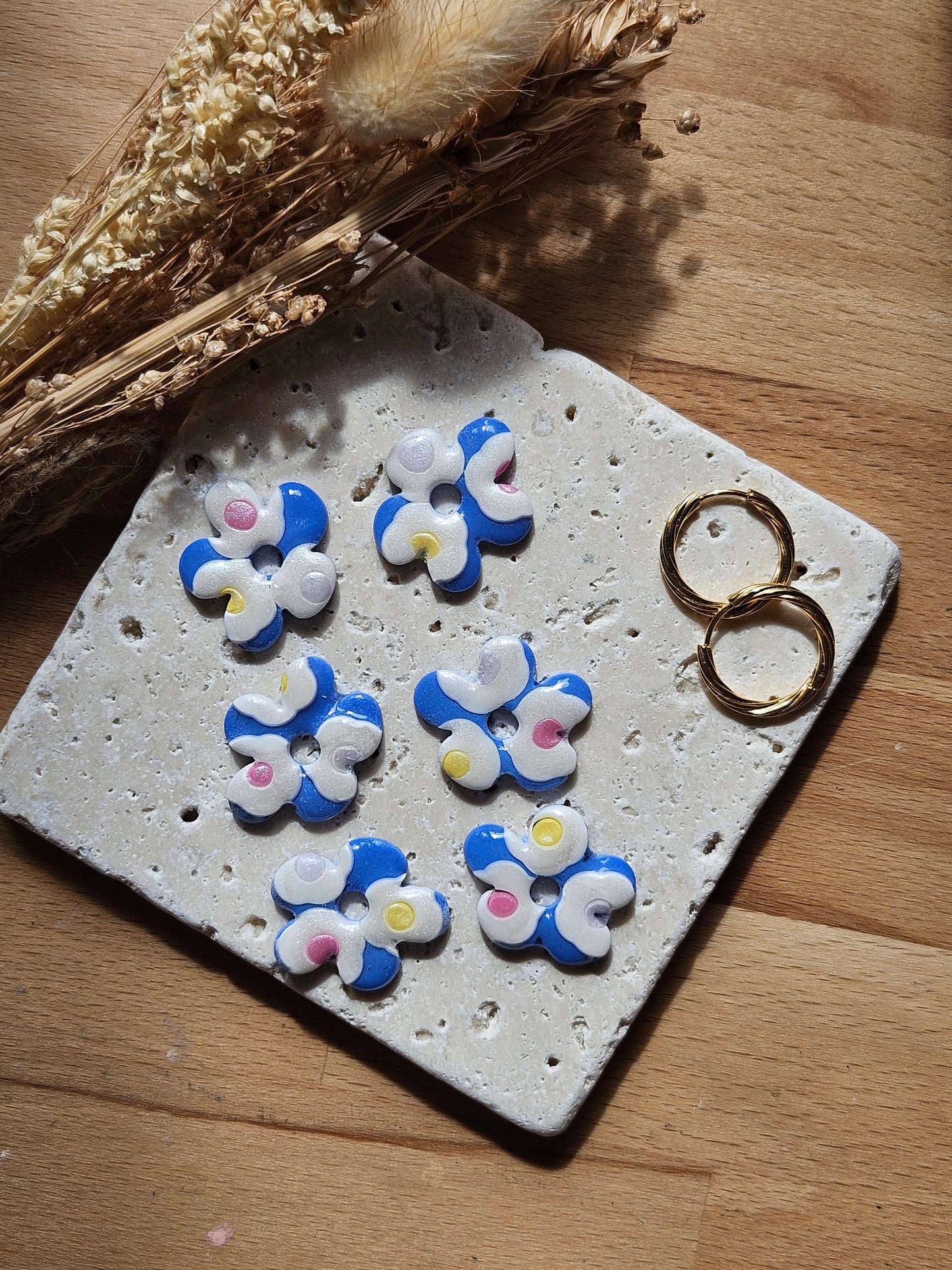 Boucles oreilles interchangeables GEORGETTE - COLLECTION SUMMER - BLEU MOTIF REVERSIBLE