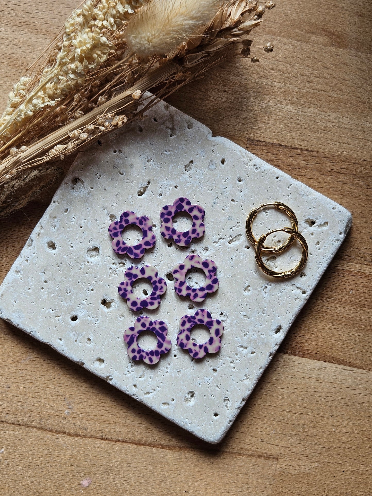 Boucles oreilles interchangeables ZELIE - COLLECTION SUMMER - MAUVE TACHE