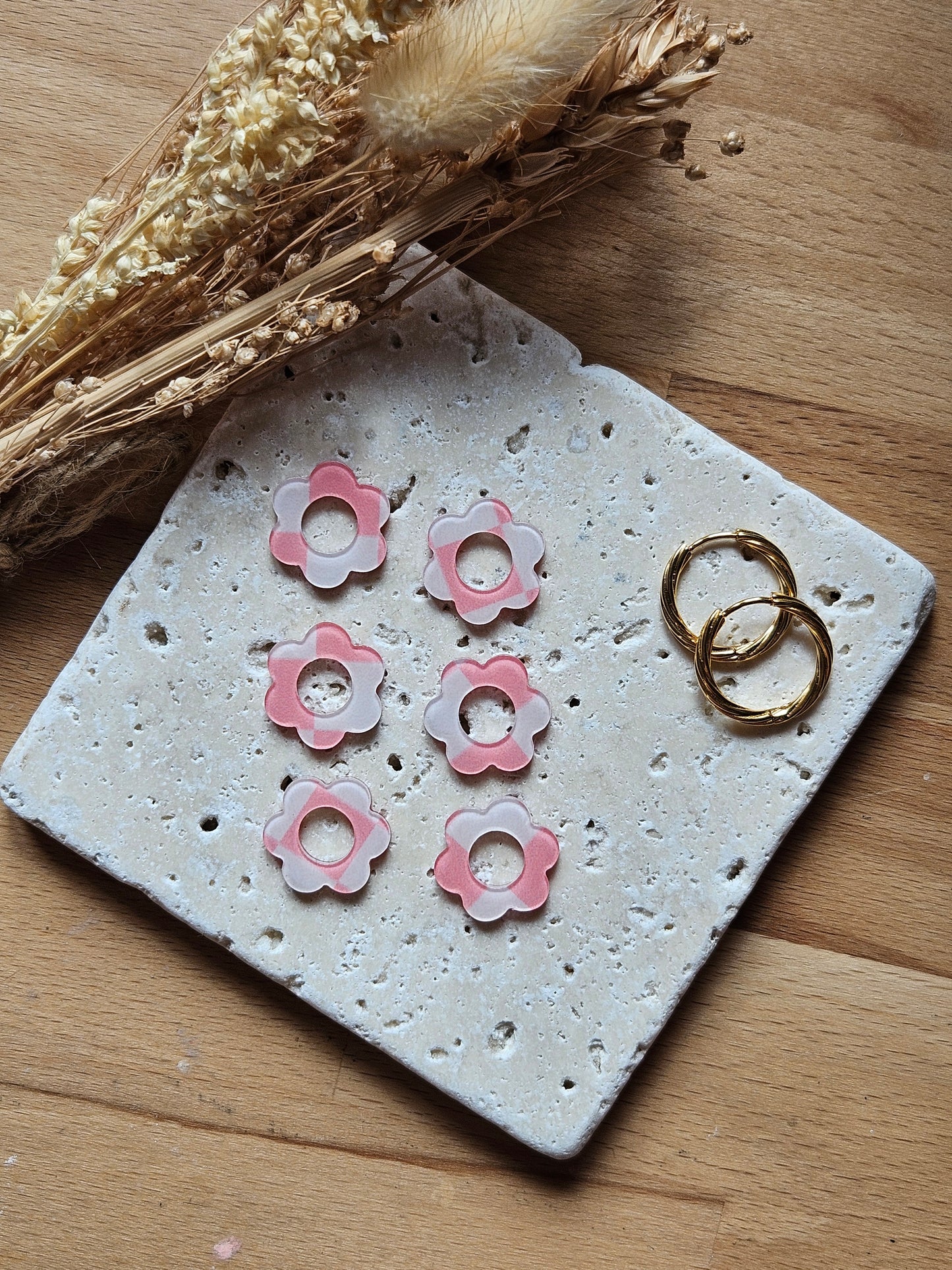 Boucles oreilles interchangeables ZELIE - COLLECTION SUMMER - CARREAU VIEUX ROSE