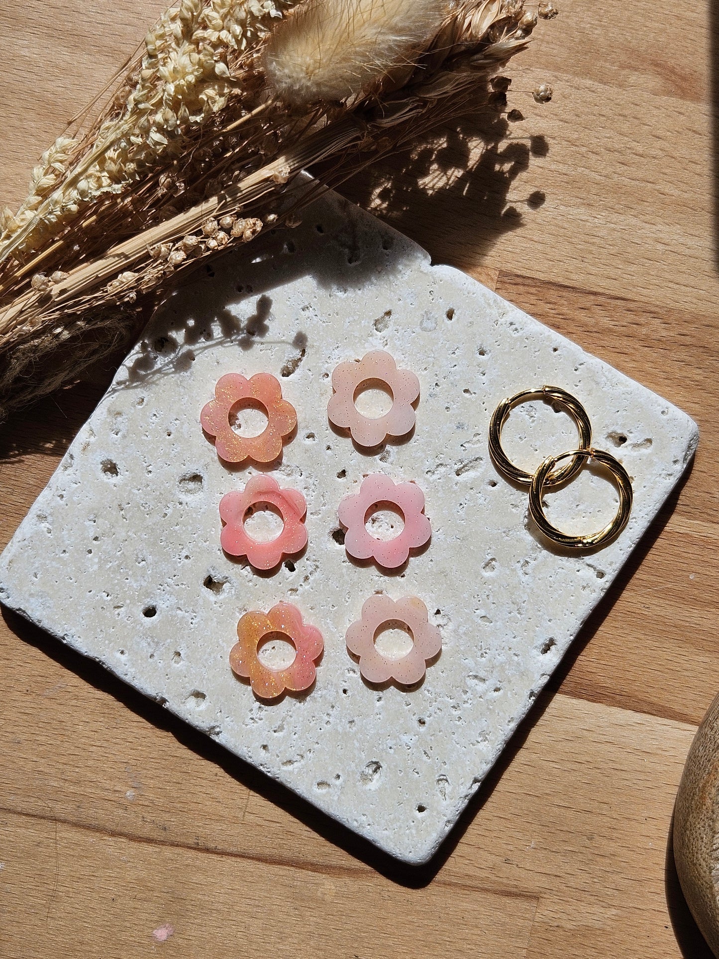 Boucles oreilles interchangeables ZELIE - COLLECTION SUMMER - MARBRE ROSE PAILLETTE