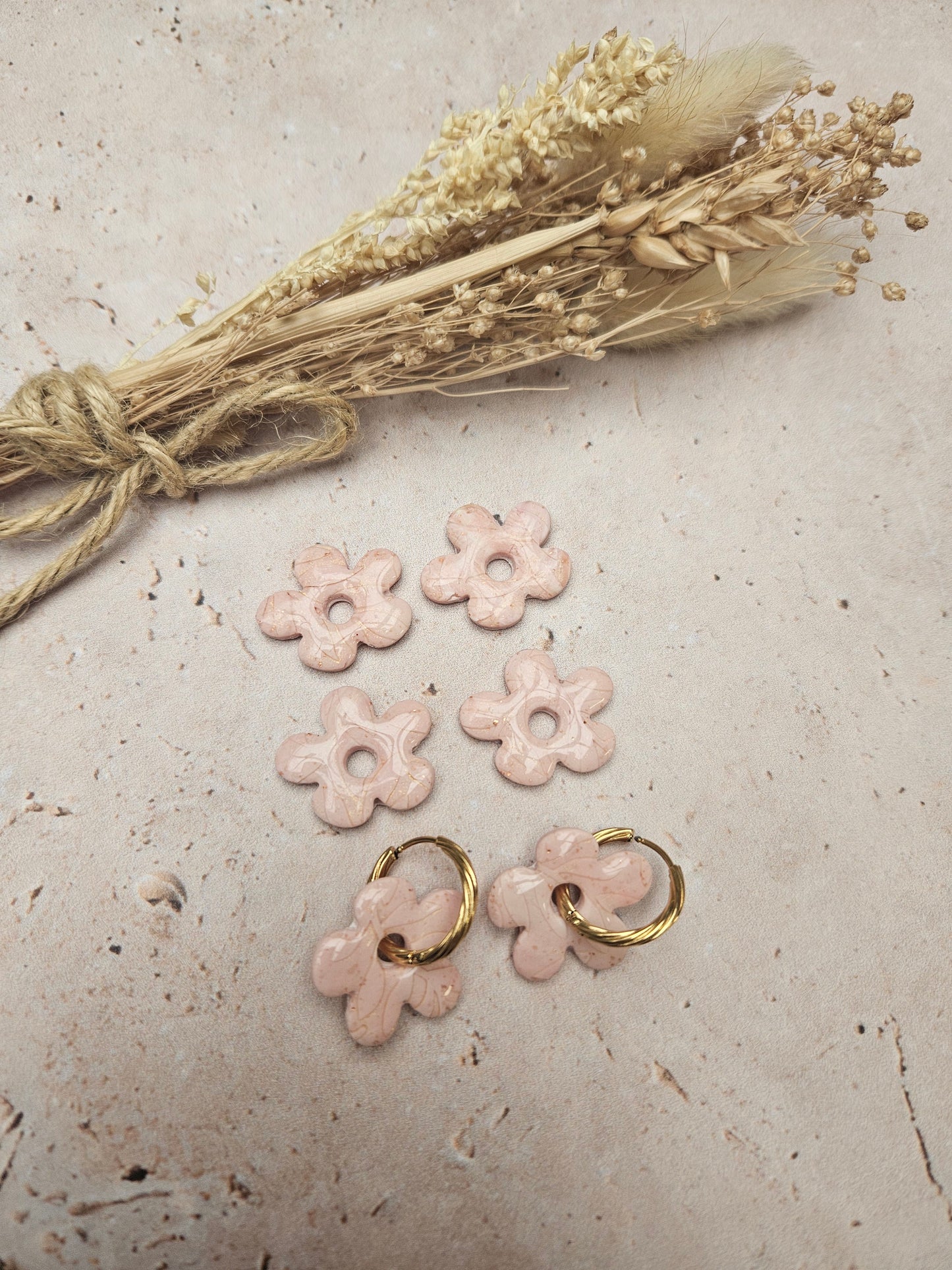 Boucles oreilles interchangeables - COLLECTION FALL IN LOVE - GEORGETTE FEUILLE ROSE MARBRÉ