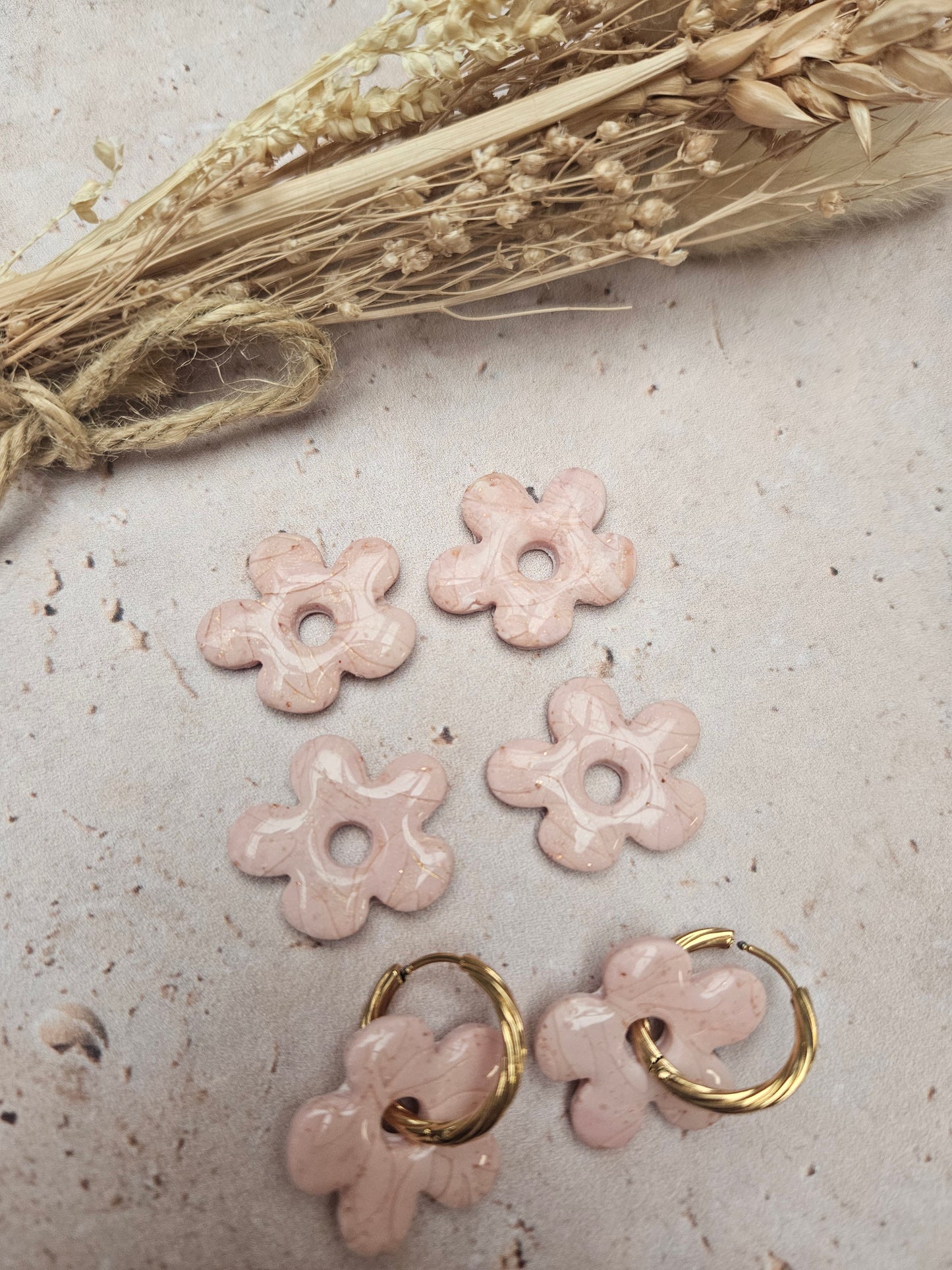 Boucles oreilles interchangeables - COLLECTION FALL IN LOVE - GEORGETTE FEUILLE ROSE MARBRÉ