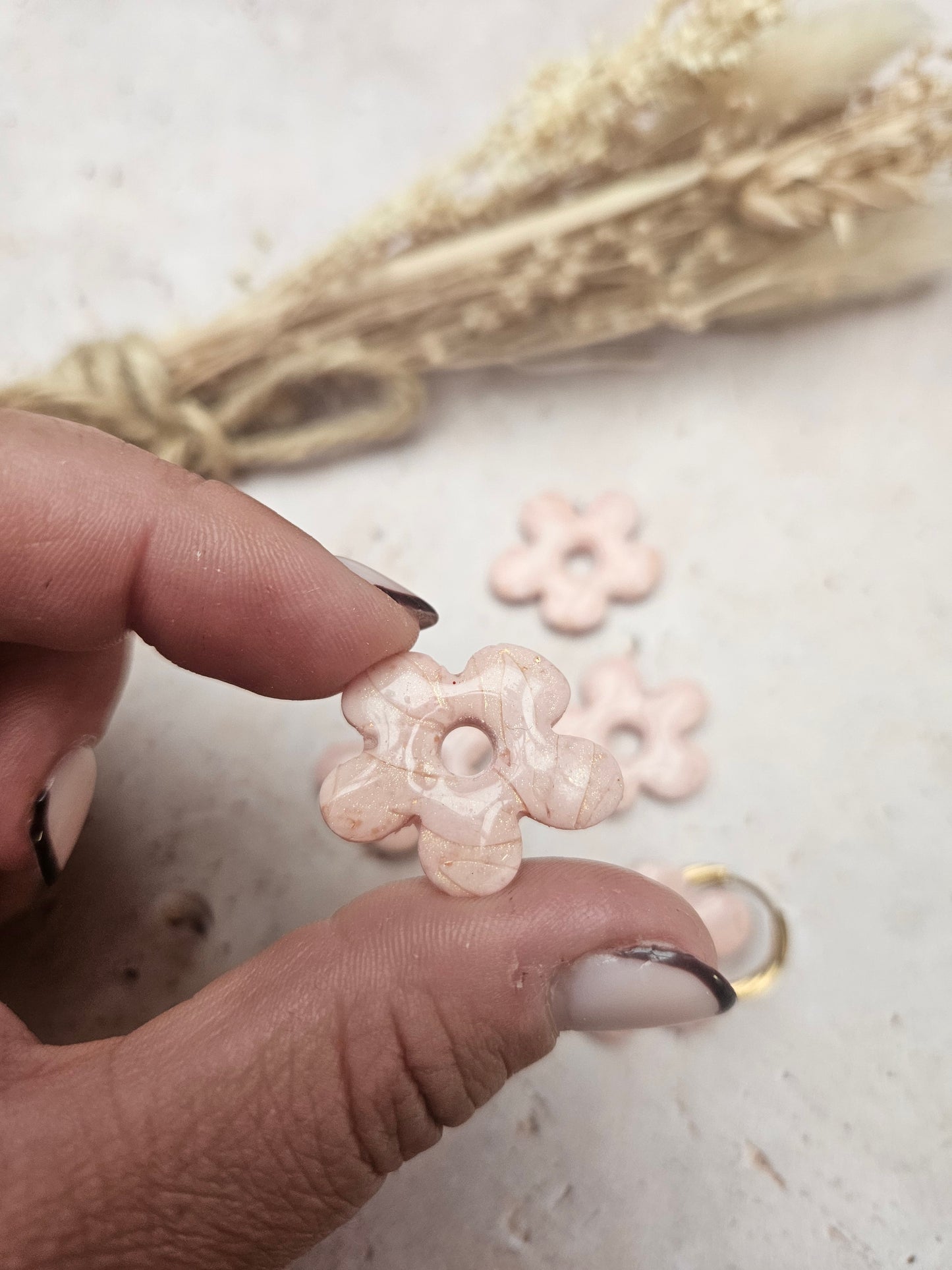 Boucles oreilles interchangeables - COLLECTION FALL IN LOVE - GEORGETTE FEUILLE ROSE MARBRÉ
