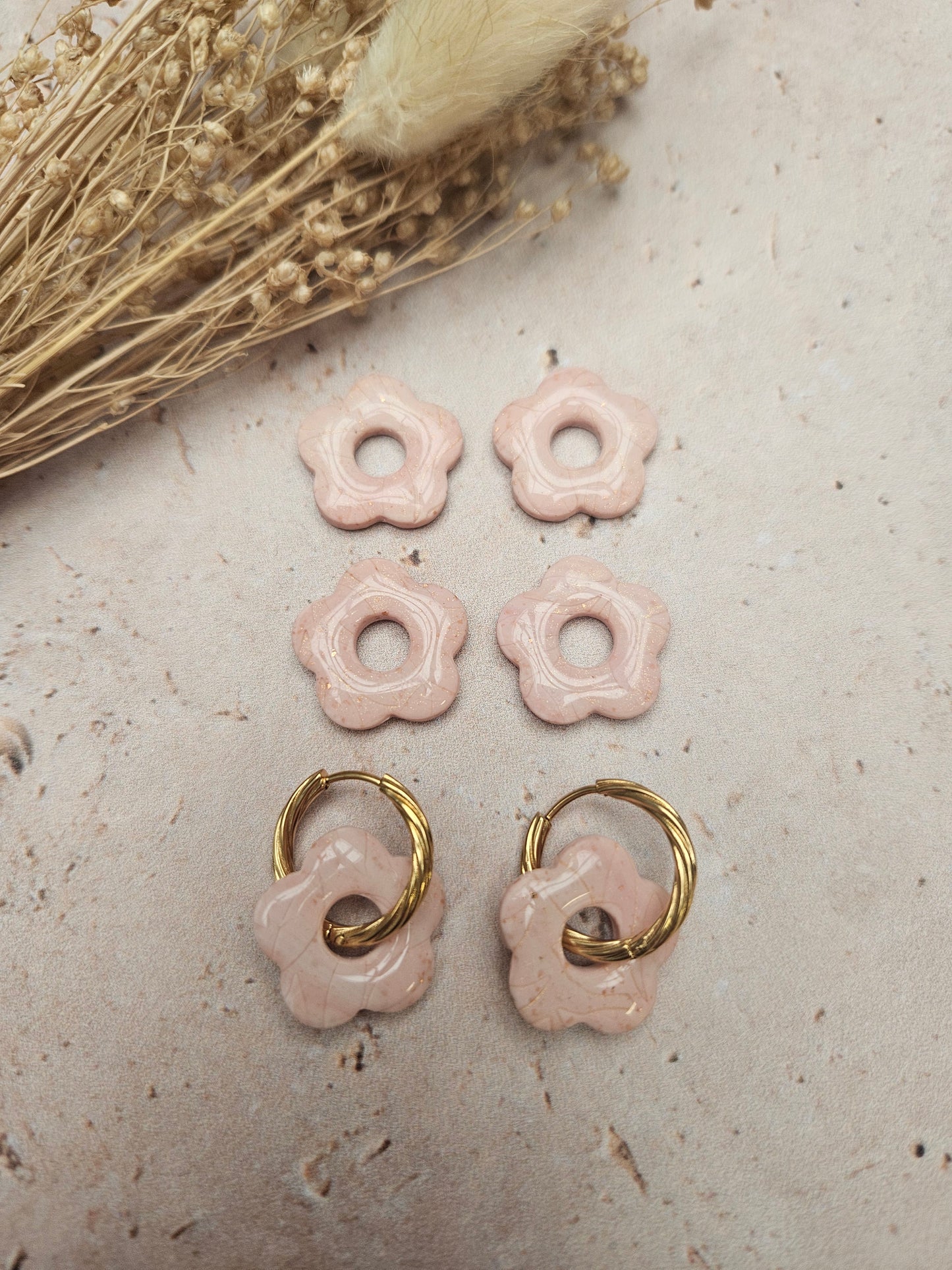 Boucles oreilles interchangeables - COLLECTION FALL IN LOVE - ZÉLIE FEUILLE ROSE MARBRÉ