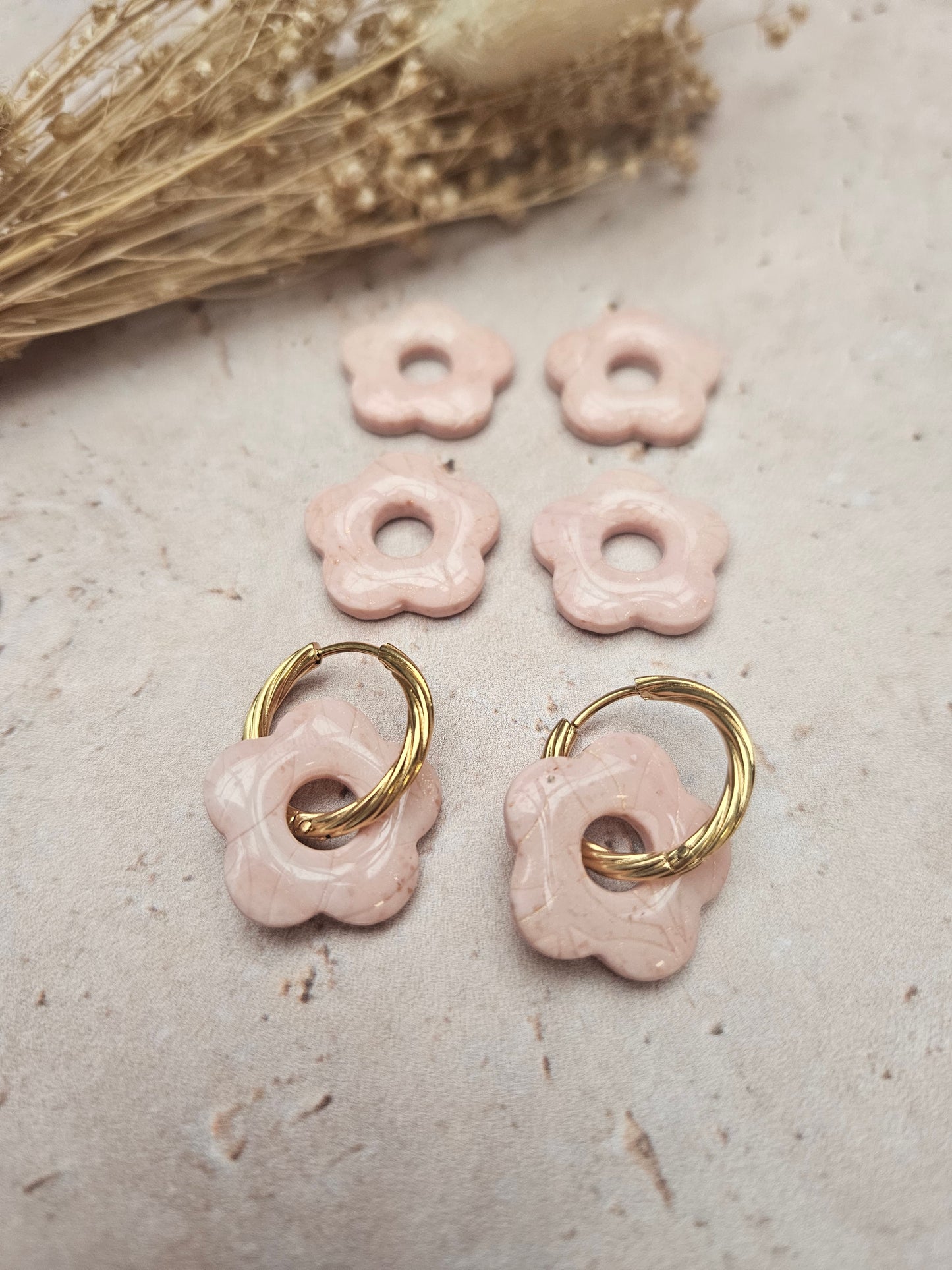 Boucles oreilles interchangeables - COLLECTION FALL IN LOVE - ZÉLIE FEUILLE ROSE MARBRÉ