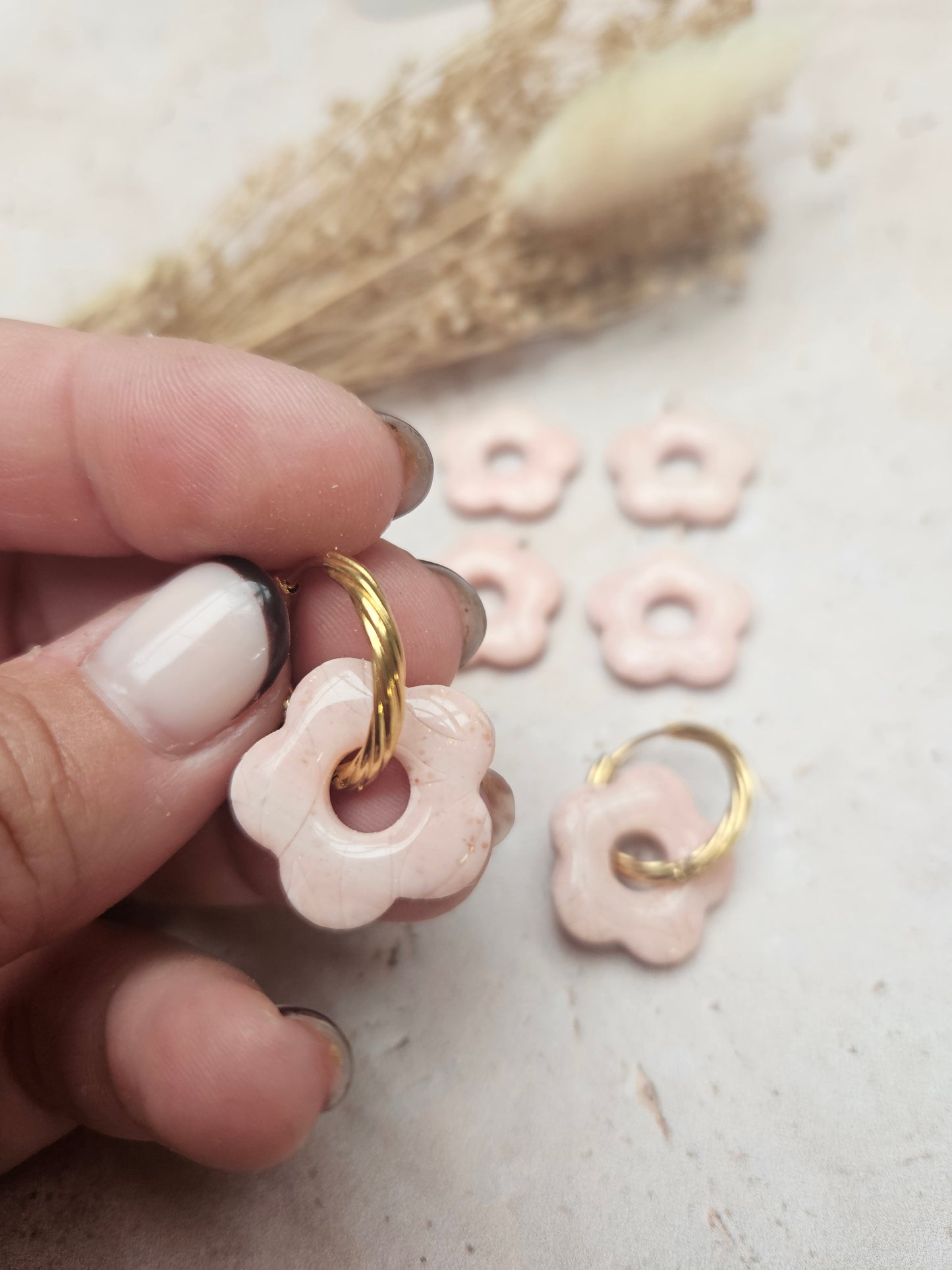 Boucles oreilles interchangeables - COLLECTION FALL IN LOVE - ZÉLIE FEUILLE ROSE MARBRÉ