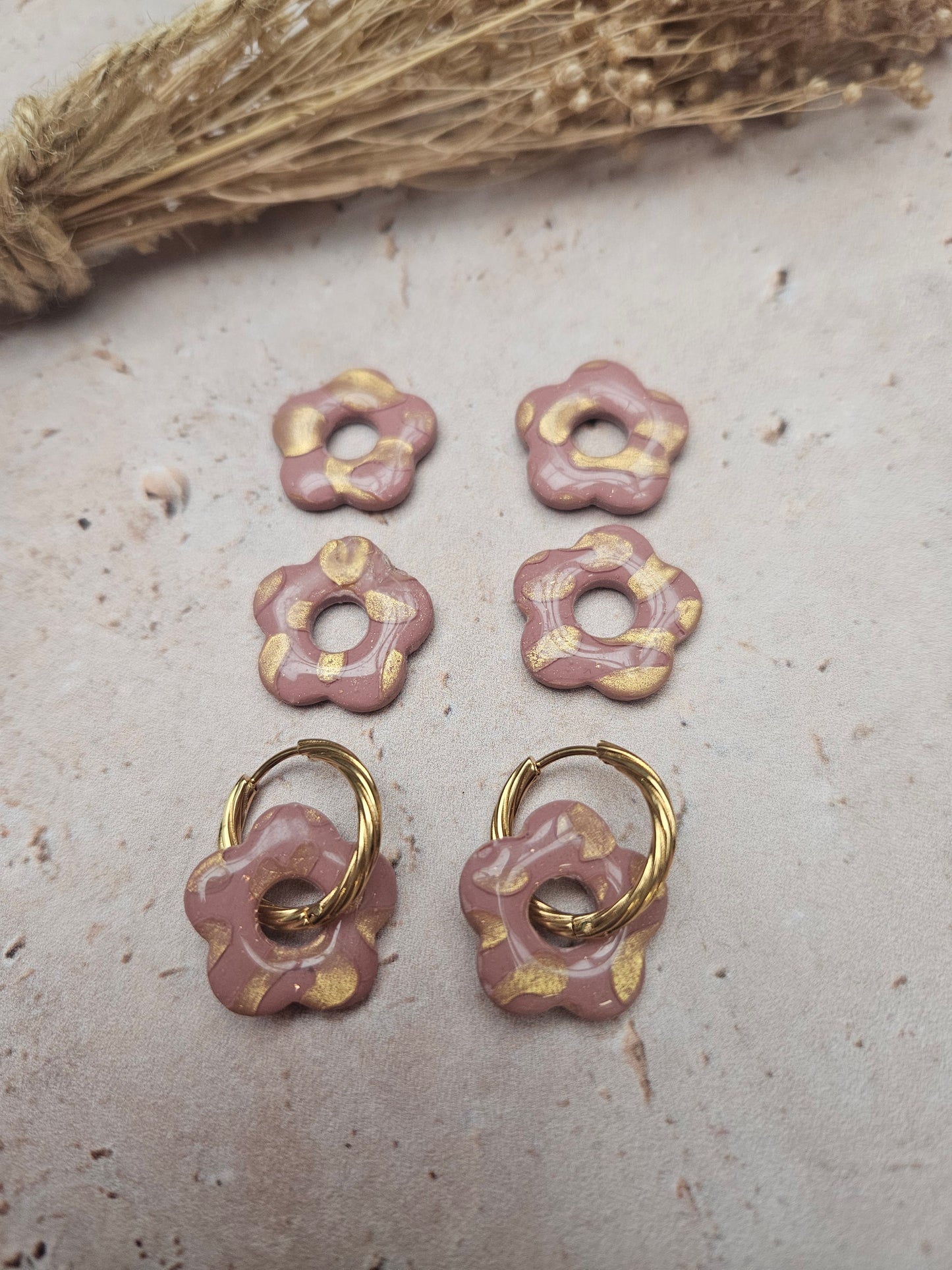 Boucles oreilles interchangeables - COLLECTION FALL IN LOVE - ZÉLIE VIEUX ROSE LEOPARD DORÉ