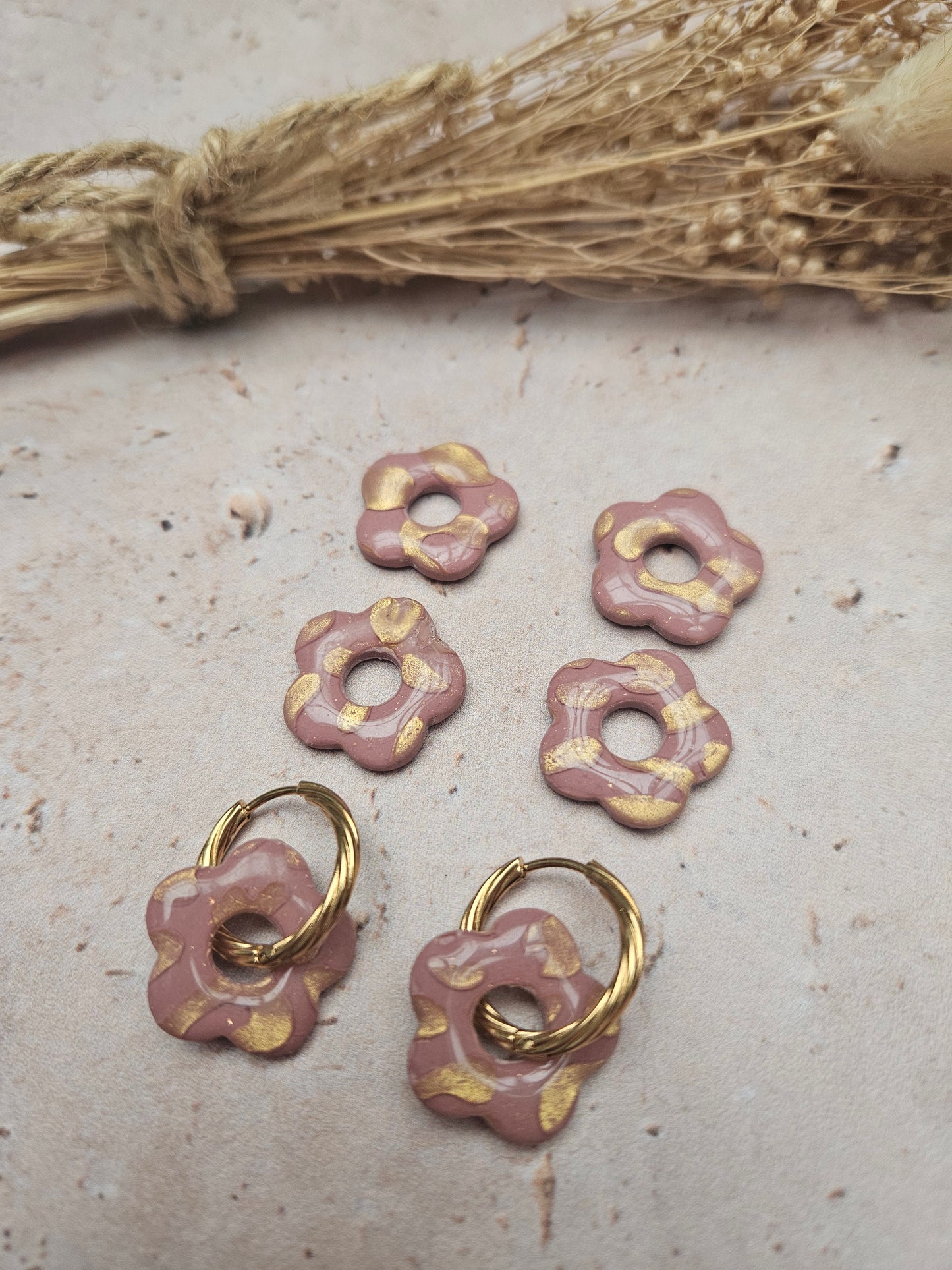 Boucles oreilles interchangeables - COLLECTION FALL IN LOVE - ZÉLIE VIEUX ROSE LEOPARD DORÉ