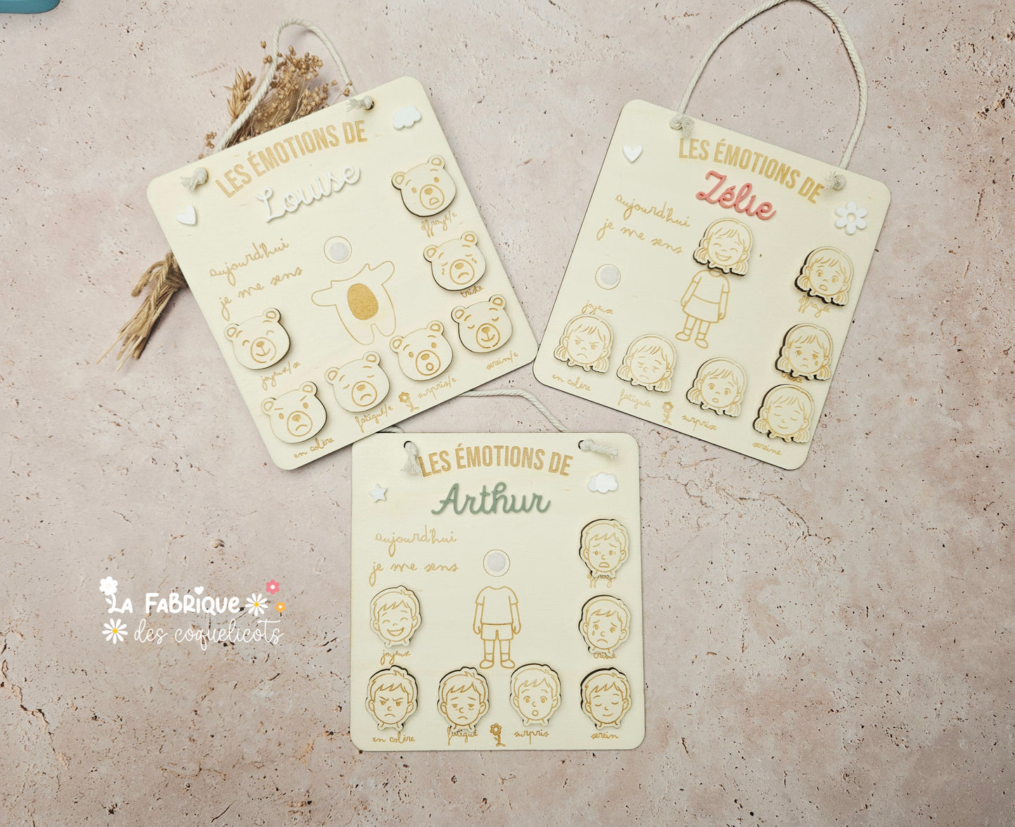 Tableau des émotions en bois personnalisé pour enfant