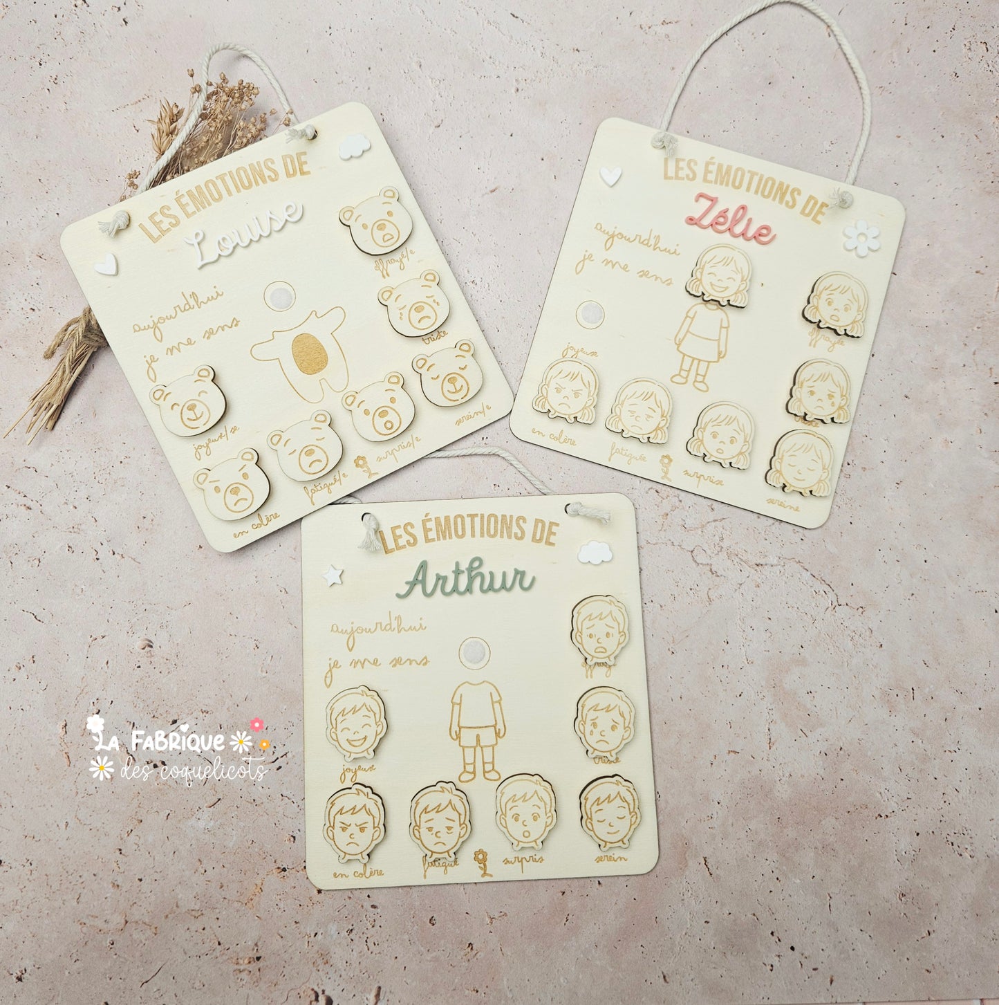 Tableau des émotions en bois personnalisé pour enfant