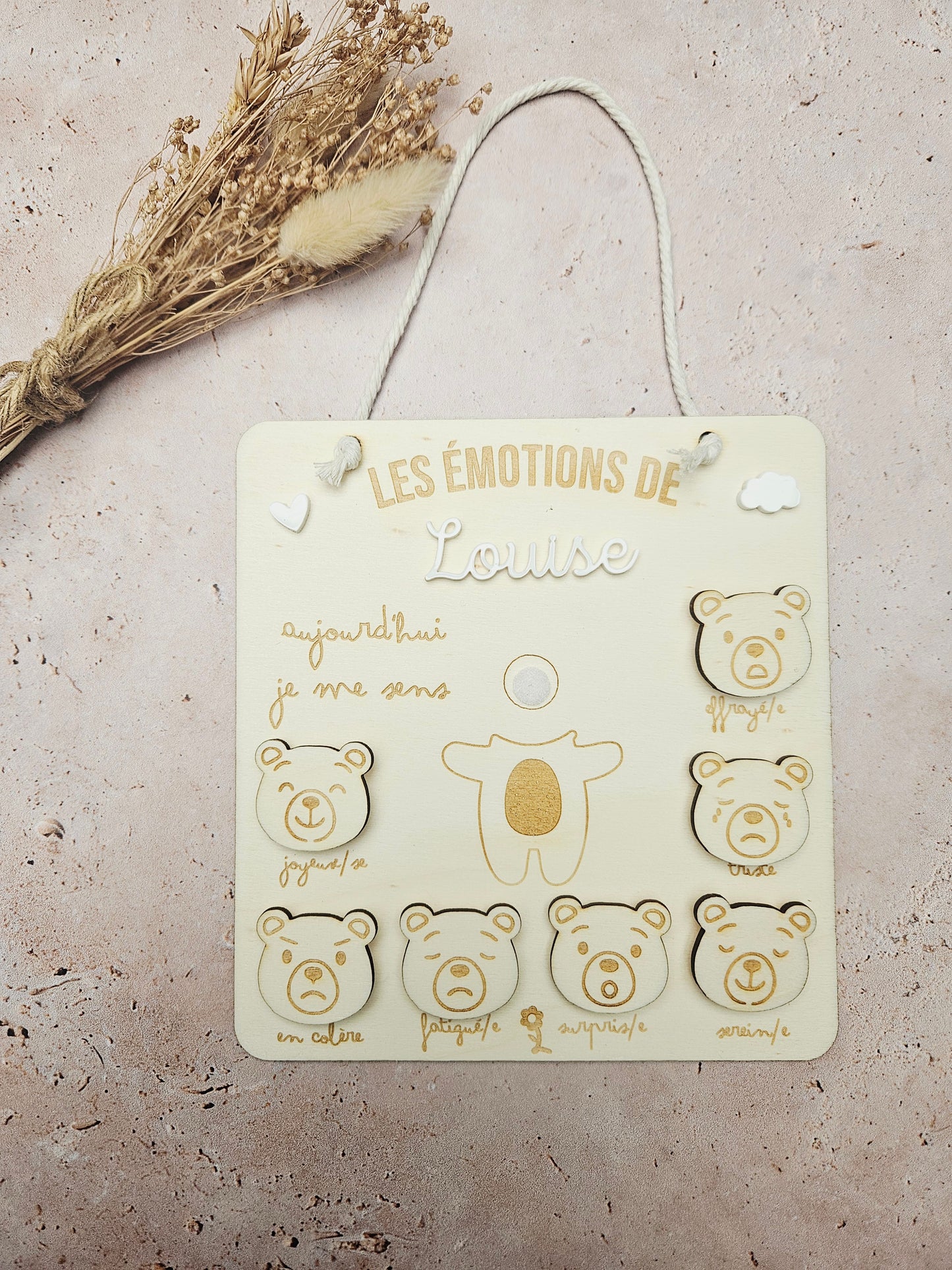 Tableau des émotions en bois personnalisé pour enfant