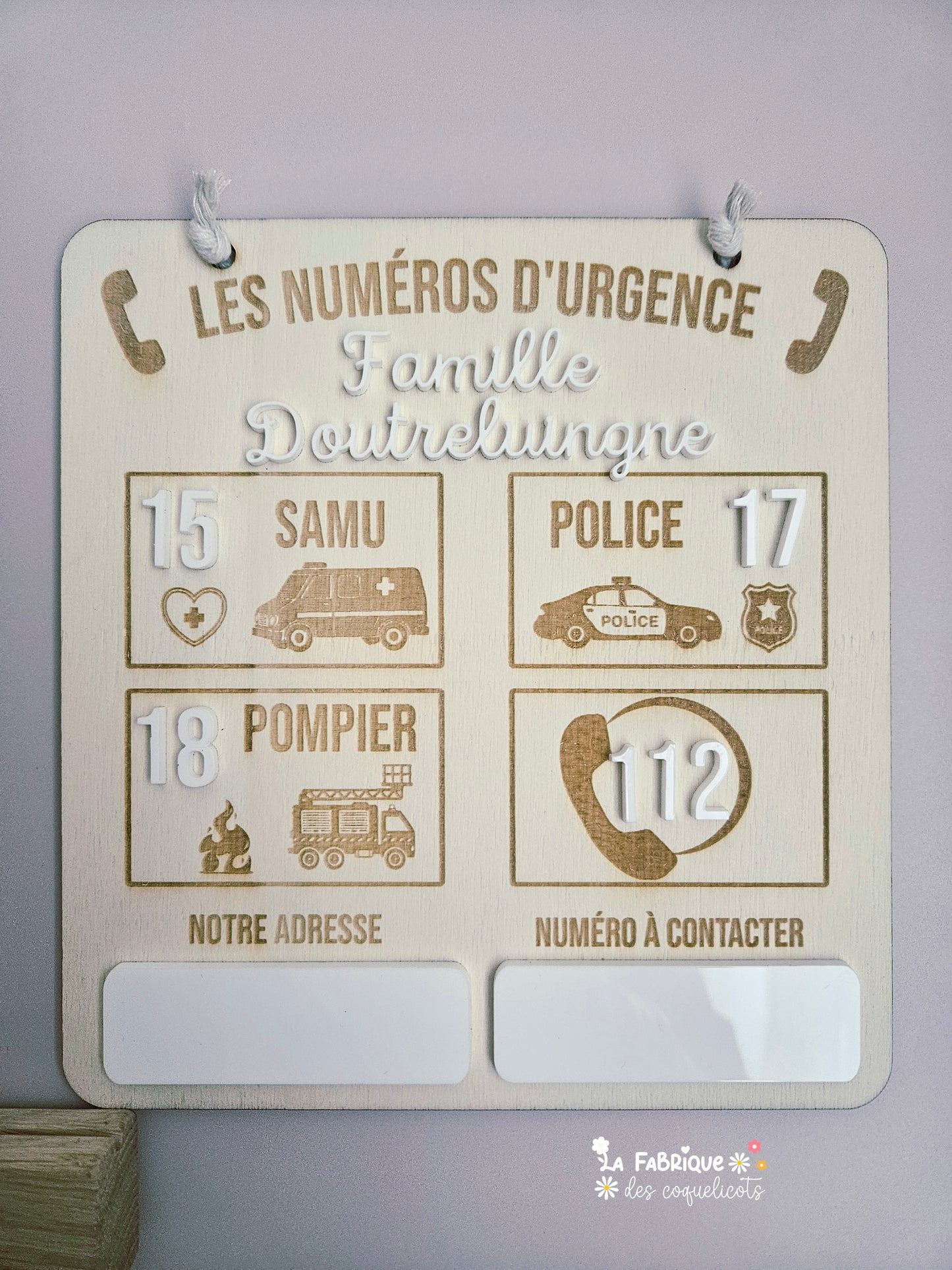 Panneau Les Numéros d'Urgence - Personnalisé - aimanté