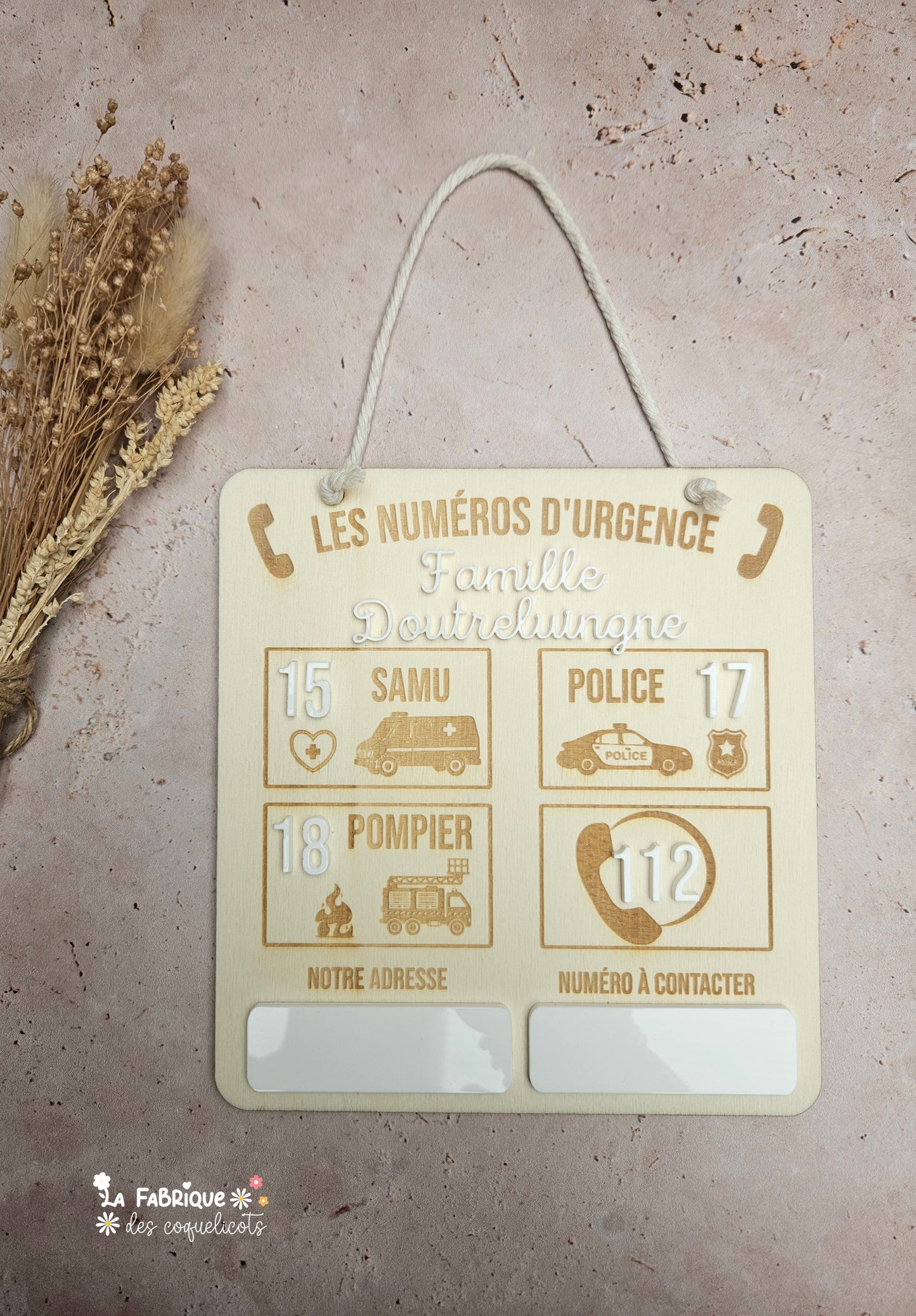 Panneau Les Numéros d'Urgence - Personnalisé - aimanté