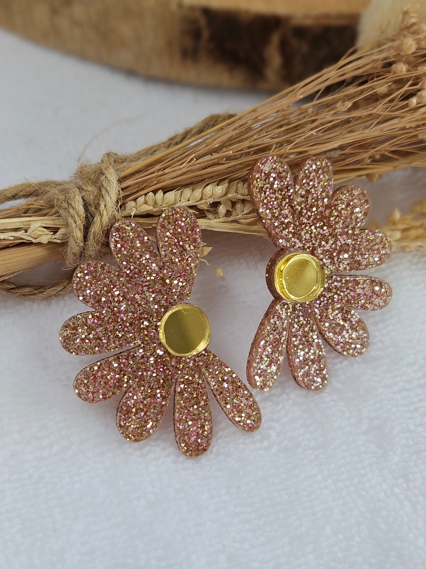 Boucles d'oreilles - COLETTE - Champagne paillette et or miroir