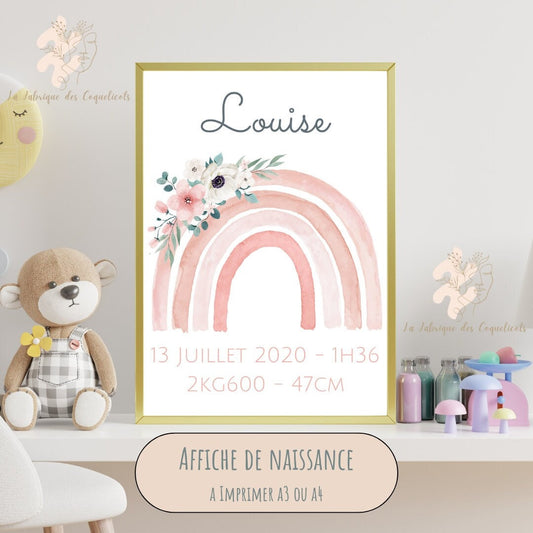 Affiche de naissance / poster de naissance / a imprimer A3 ou A4 - PDF