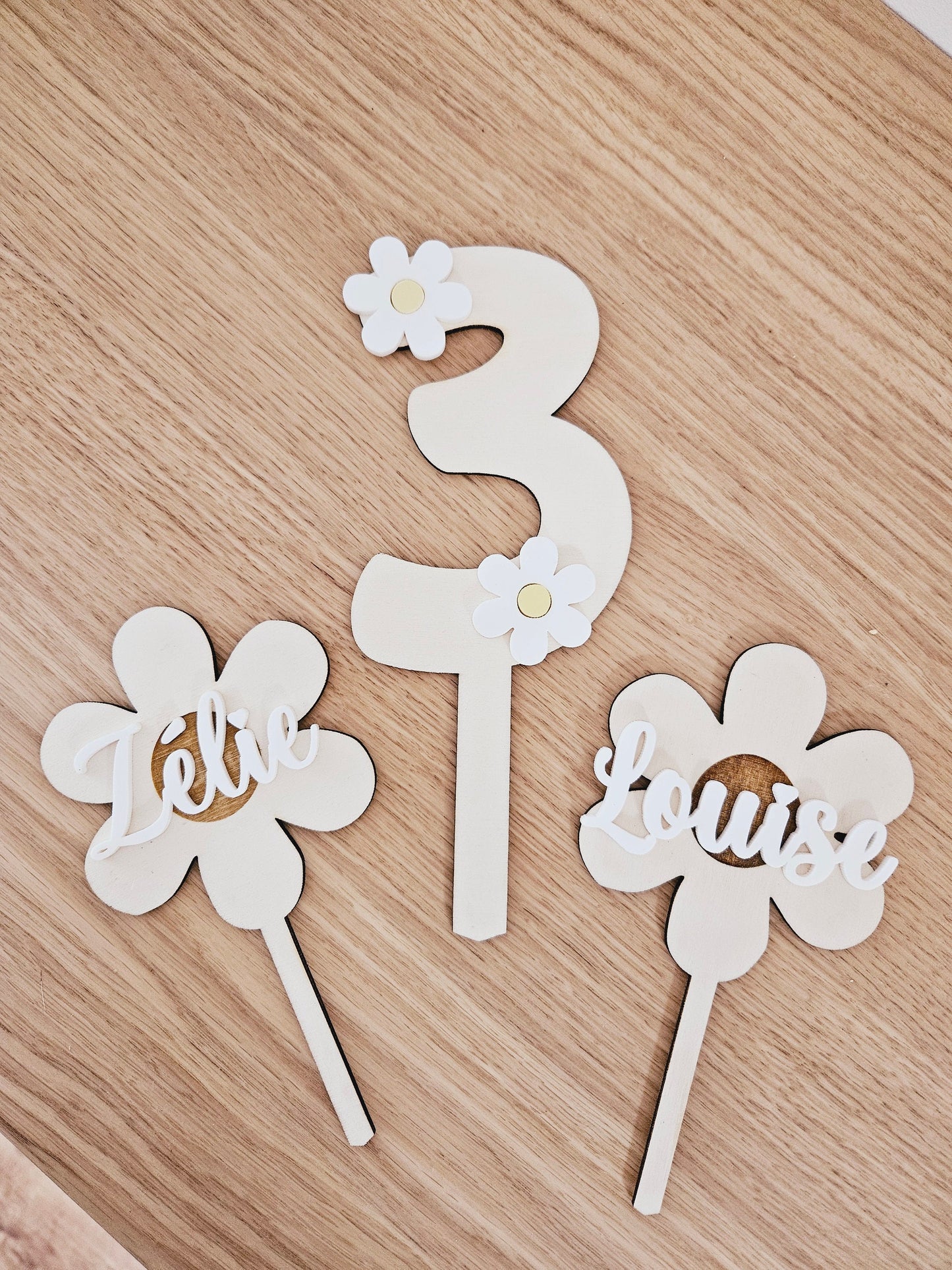 Cake topper chiffre / décoration gâteau anniversaire, baptême mariage thème fleur marguerite pâquerette