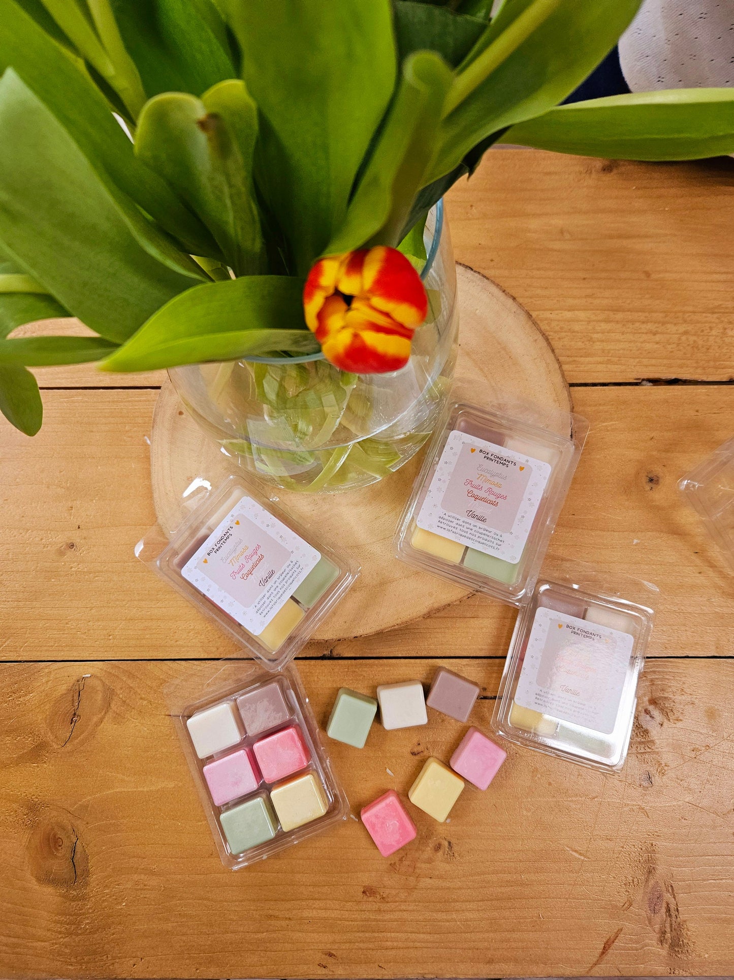Tablette de fondants parfumés - PRINTEMPS - eucalyptus mimosa coquelicot muguet vanille- fruits rouges- déco maison fondant printemps