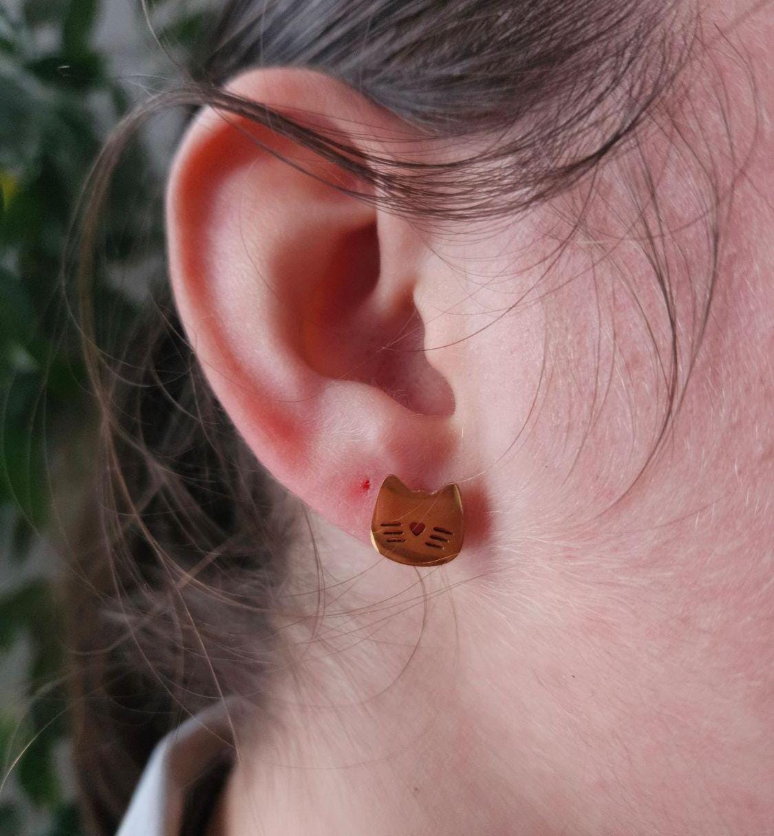 Boucles oreilles PETIT CHATON - boucle oreille puce doré chat / enfant femme en Acier Inoxydable pour femme Enfant / petit chaton