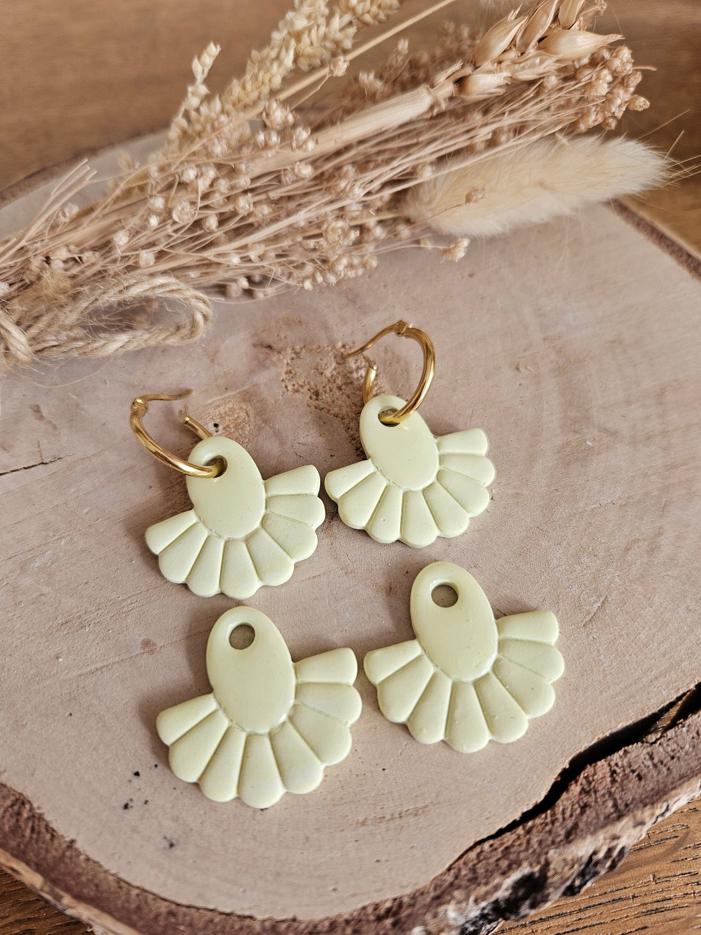 Boucles oreilles LYLY interchangeables fleur PAMPILLE / créole femme en Acier Inoxydable - JAUNE VERT
