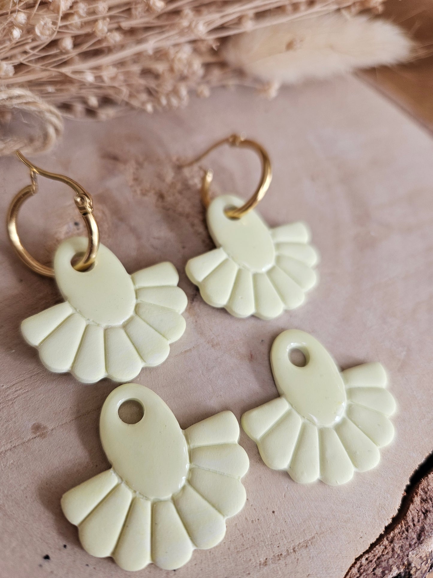 Boucles oreilles LYLY interchangeables fleur PAMPILLE / créole femme en Acier Inoxydable - JAUNE VERT