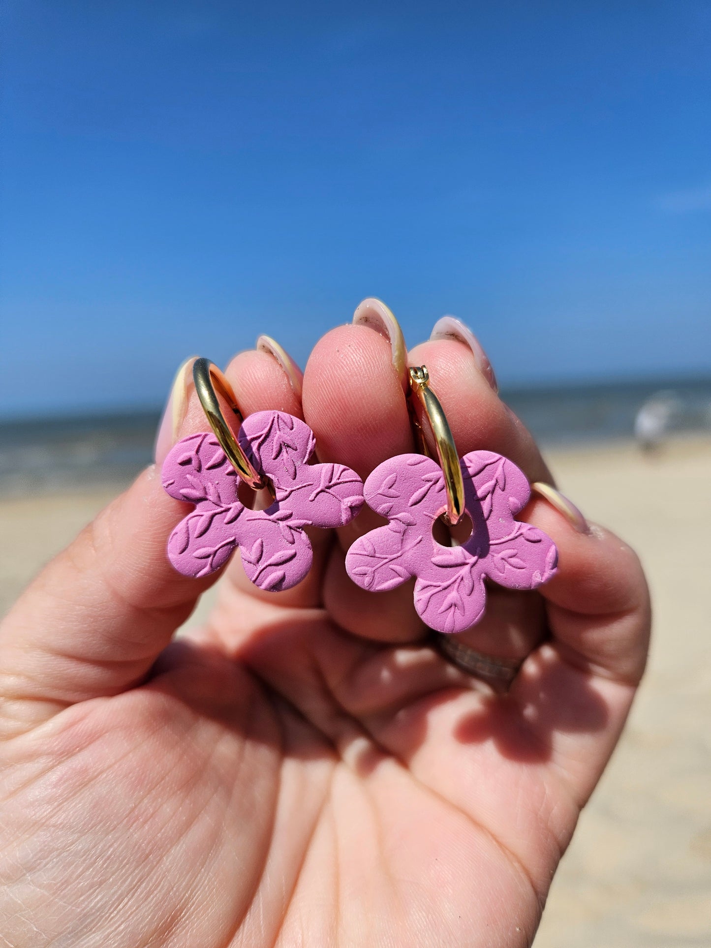 Boucles oreilles interchangeables GEORGETTE - ROSE MAUVE FEUILLE