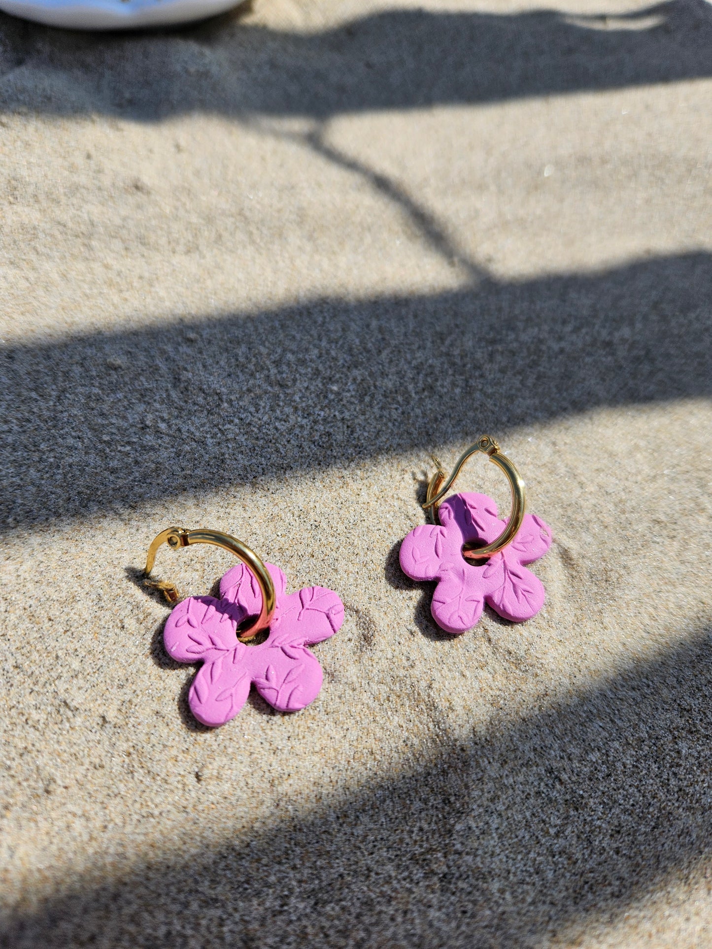 Boucles oreilles interchangeables GEORGETTE - ROSE MAUVE FEUILLE