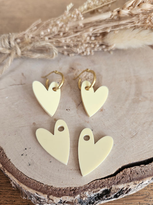 Boucles oreilles AMBRE interchangeables cœur PAMPILLE / créole femme en Acier Inoxydable - JAUNE PASTEL