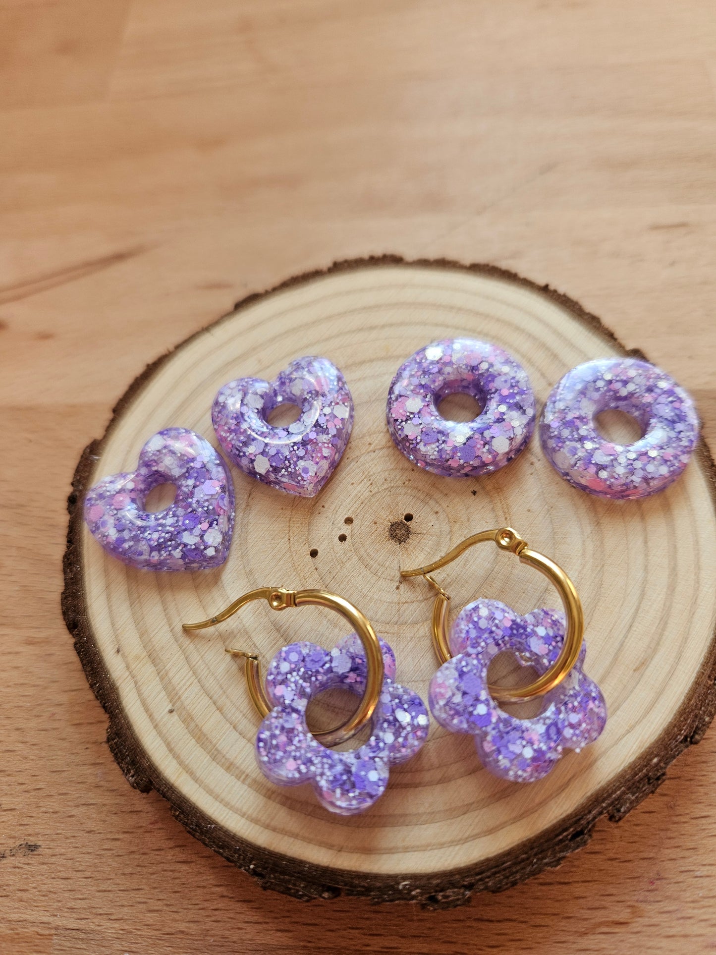 Boucles oreilles RING interchangeables fleur PAMPILLE / créole femme en Acier Inoxydable - LILA paillette