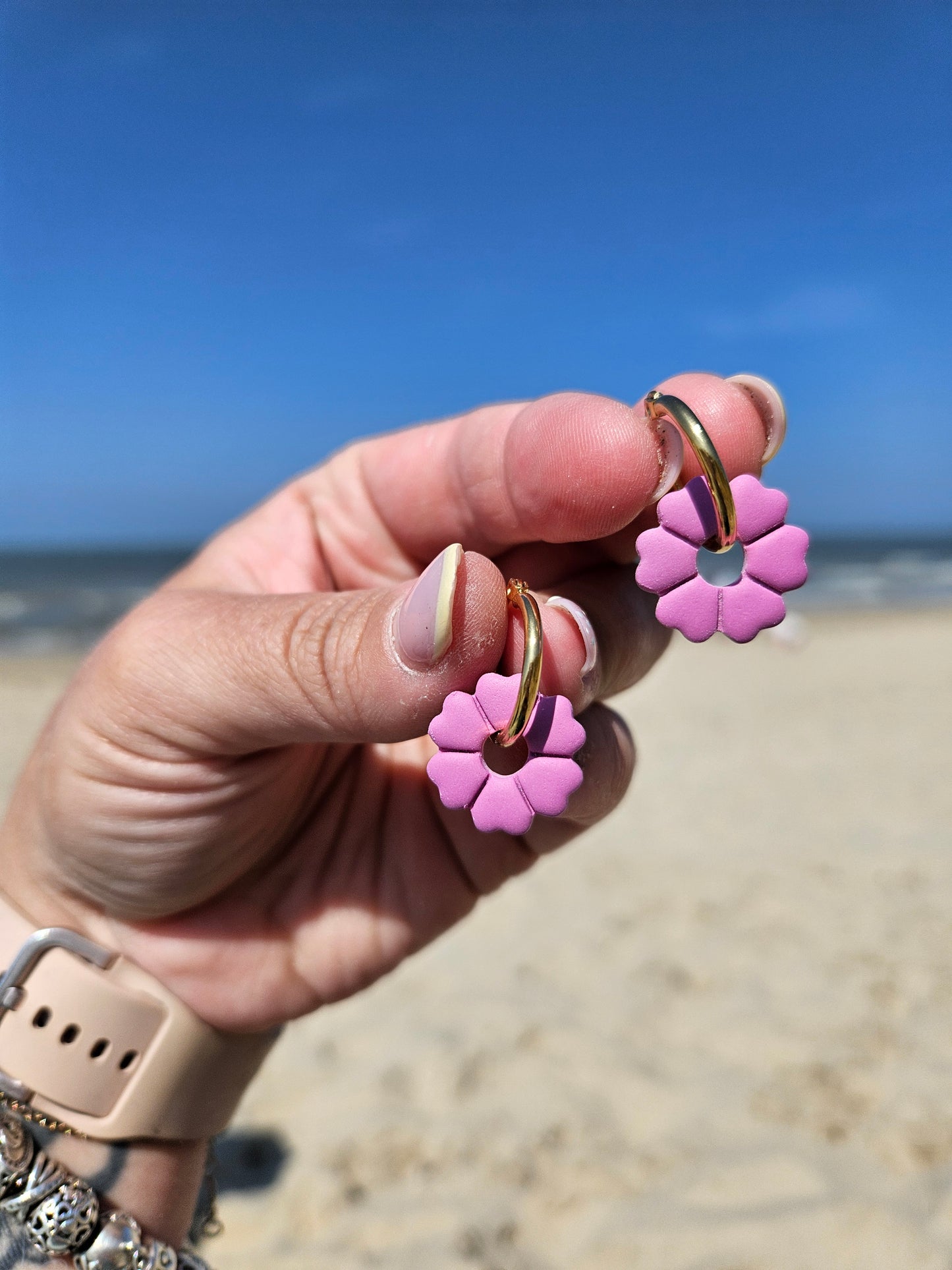 Boucles oreilles interchangeables JEANNE / ROSE MAUVE