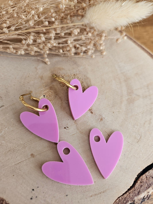 Boucles oreilles AMBRE interchangeables cœur PAMPILLE / créole femme en Acier Inoxydable - MAUVE LAVANDE