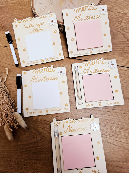 Support post it / Velléda  marguerite / fin année scolaire personnalisé | cadeau personnalisé | maîtresse - atsem - nounou - maître - cadeau merci