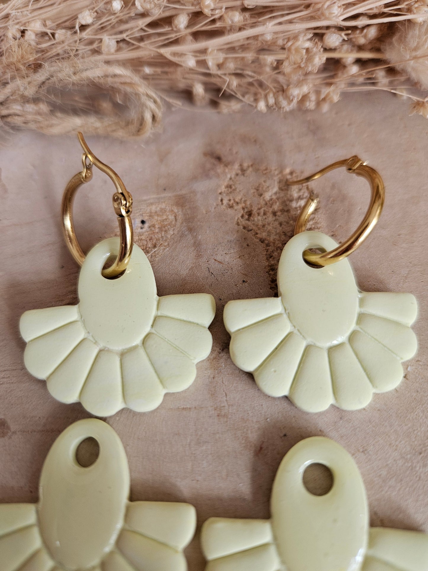 Boucles oreilles LYLY interchangeables fleur PAMPILLE / créole femme en Acier Inoxydable - JAUNE VERT