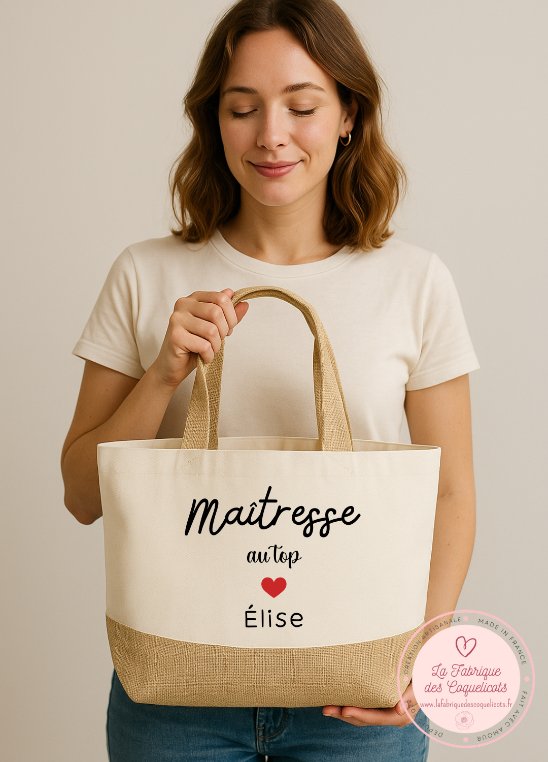 Sac cabas  | Grand sac cabas | sac personnalisé | cadeau femme ,idée cadeau femme , sac personnalisé original | nounou | atsem | | maman 2