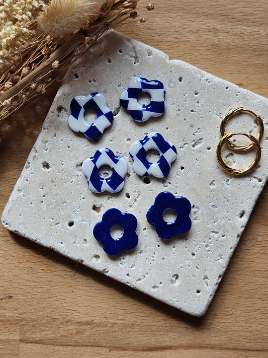 Boucles oreilles interchangeables ZELIE - COLLECTION SUMMER - DAMIER MARIN REVERSIBLE