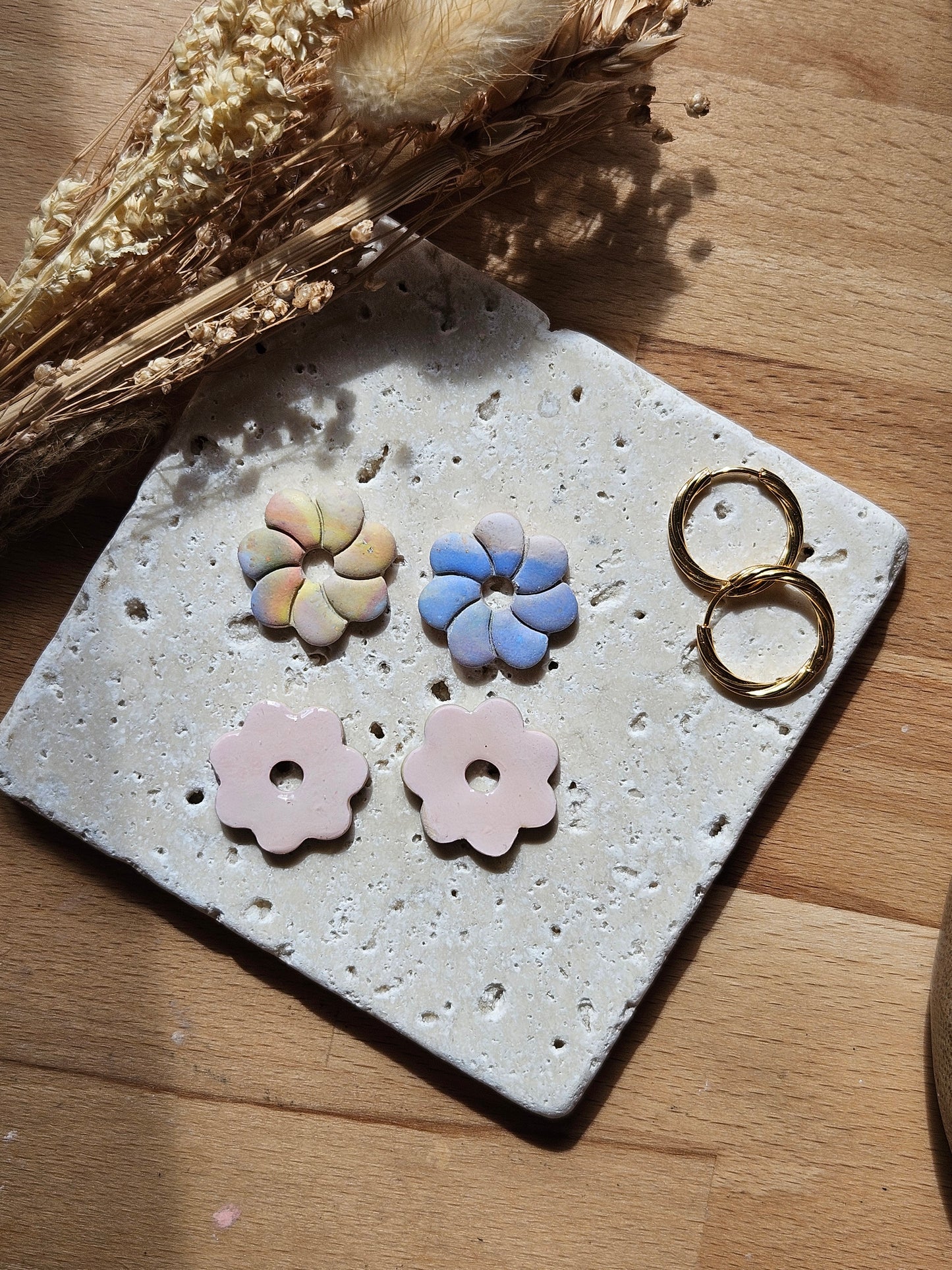 Boucles oreilles interchangeables CAPUCINE - COLLECTION SUMMER - MARBRE RAINBOW REERSIBLE