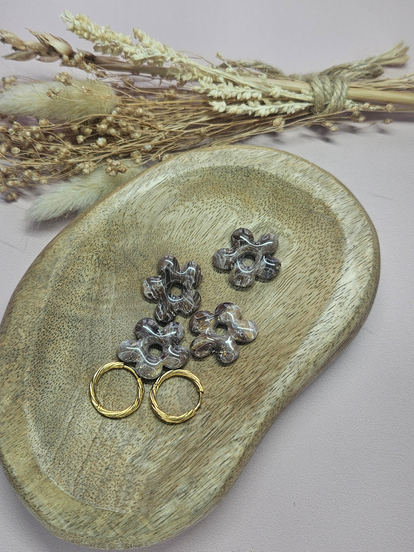 Boucles oreilles interchangeables - DROP OCTOBRE - GEORGETTE MARBRE CHOCO