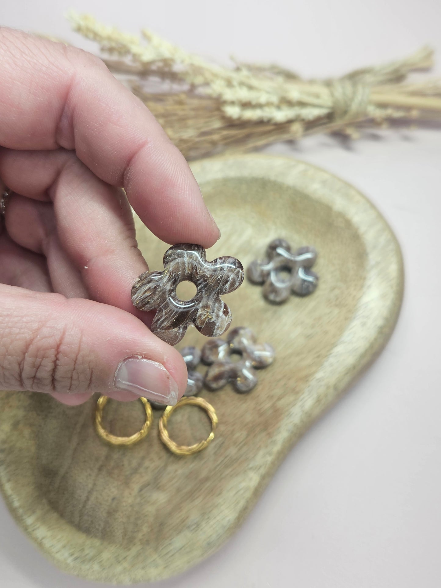 Boucles oreilles interchangeables - DROP OCTOBRE - GEORGETTE MARBRE CHOCO