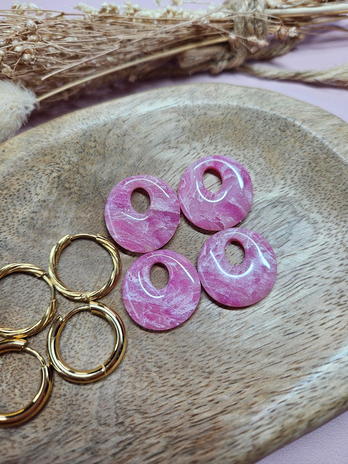 Boucles oreilles interchangeables - DROP OCTOBRE - AURORE MARBRÉ ROSE