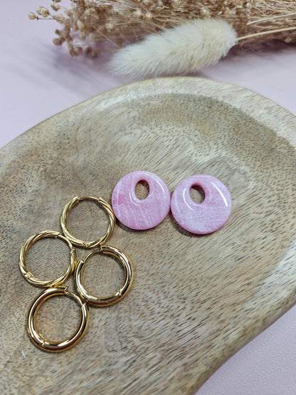 Boucles oreilles interchangeables - DROP OCTOBRE - AURORE NACRE ROSE