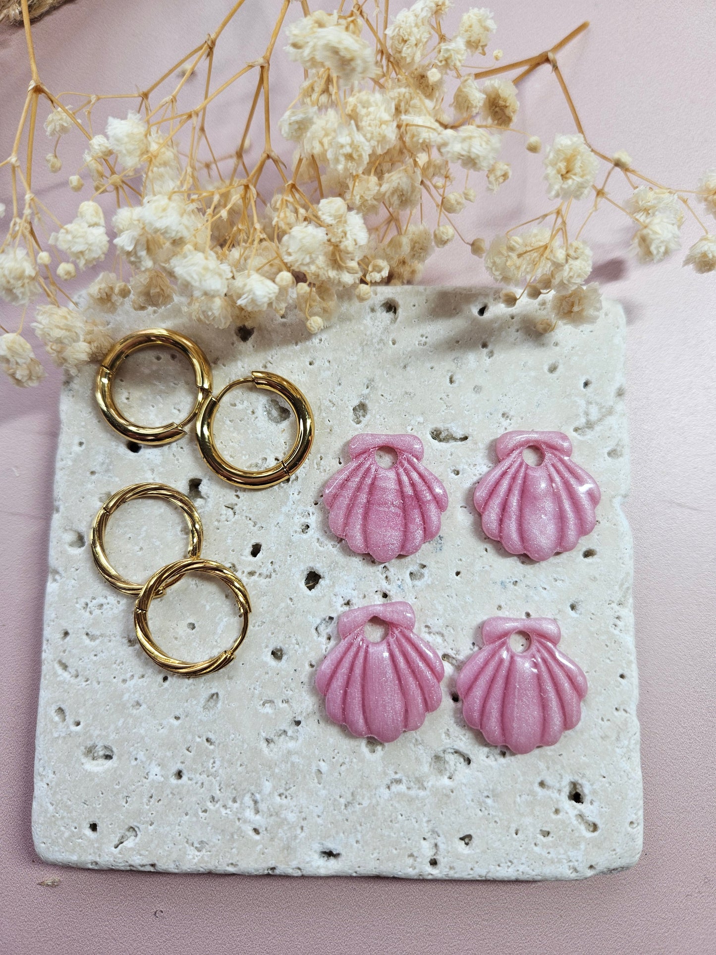 Boucles oreilles interchangeables - DROP OCTOBRE - ARIEL NACRE ROSE